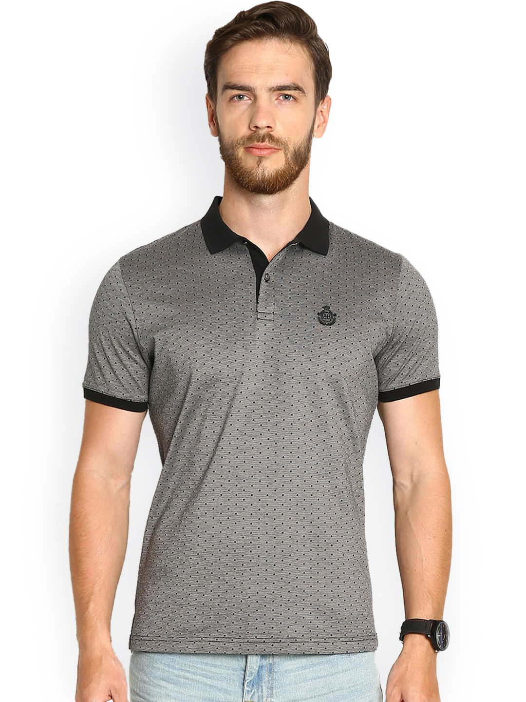 Buy Blackberrys Black Polka Dot Print Slim Fit Polo T Shirt - Tshirts for Men 1318644 | Myntra
