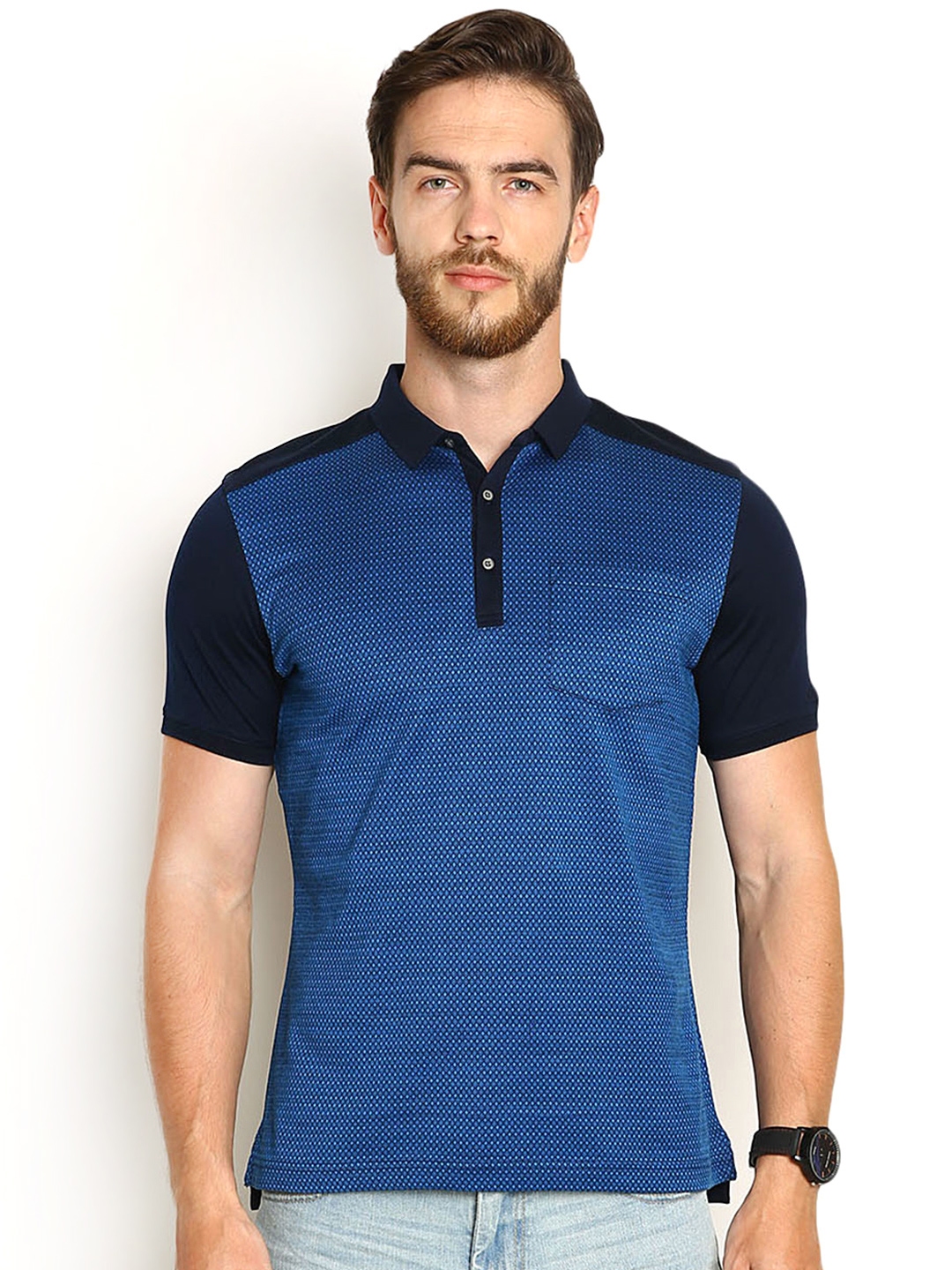 Buy Blackberrys Blue Printed Slim Fit Polo T Shirt - Tshirts for Men ...