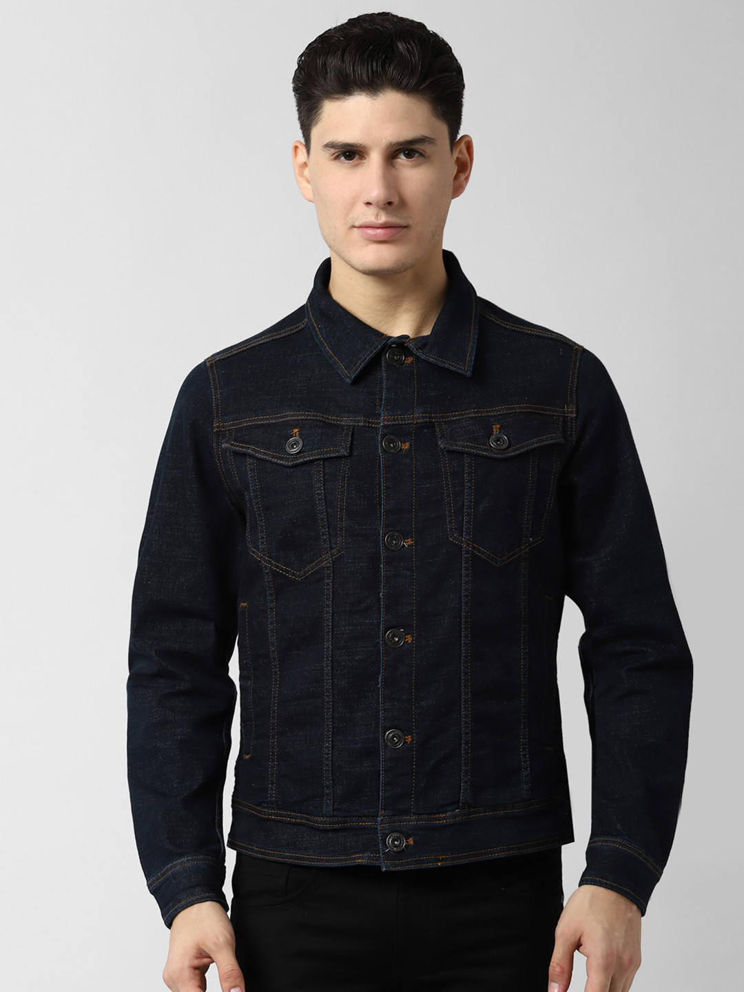 Buy Peter England Casuals Men Navy Blue Solid Denim Jacket Jackets