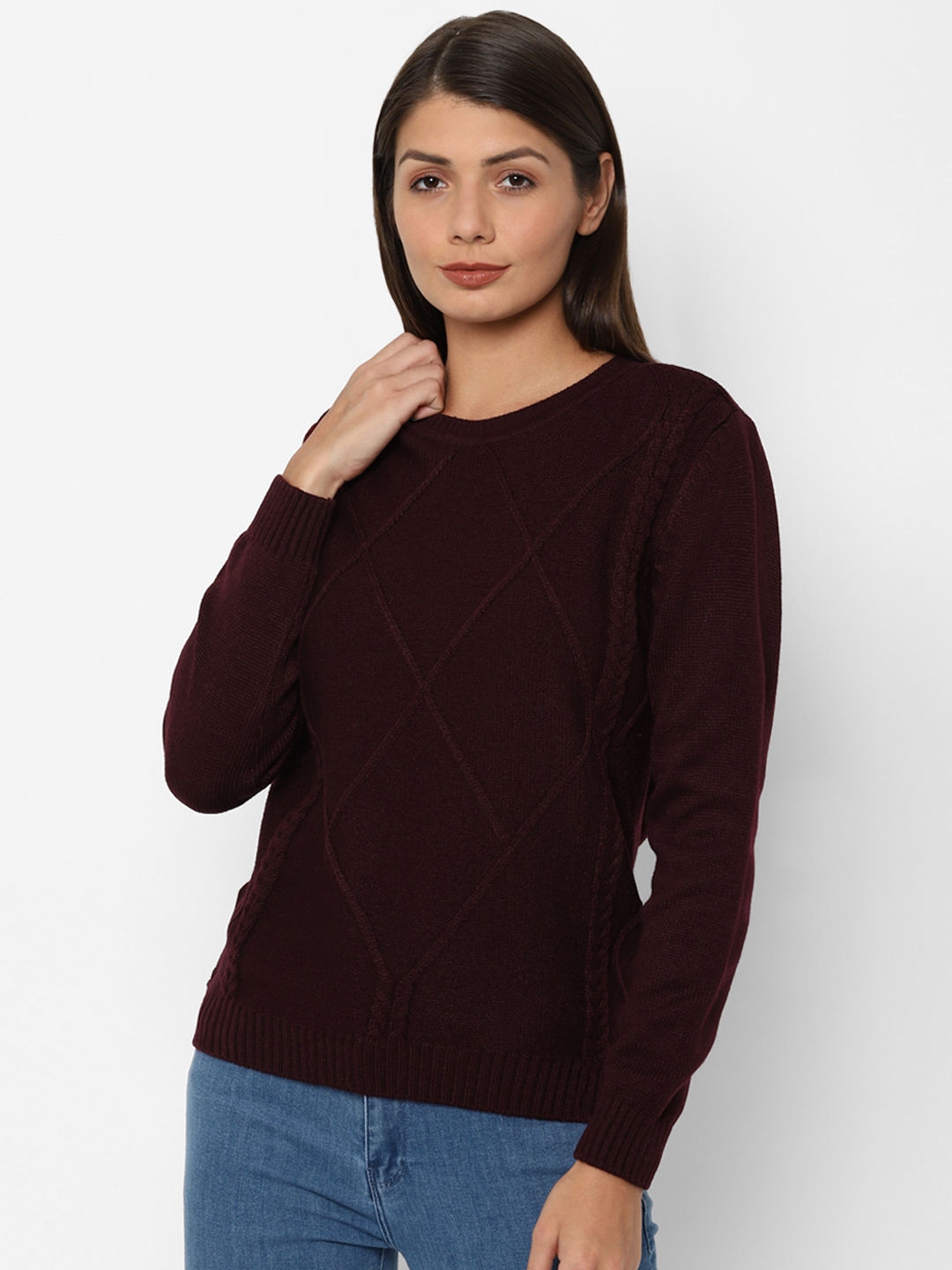 Buy Allen Solly Woman Brown Solid Pullover Sweater - Sweaters for Women ...