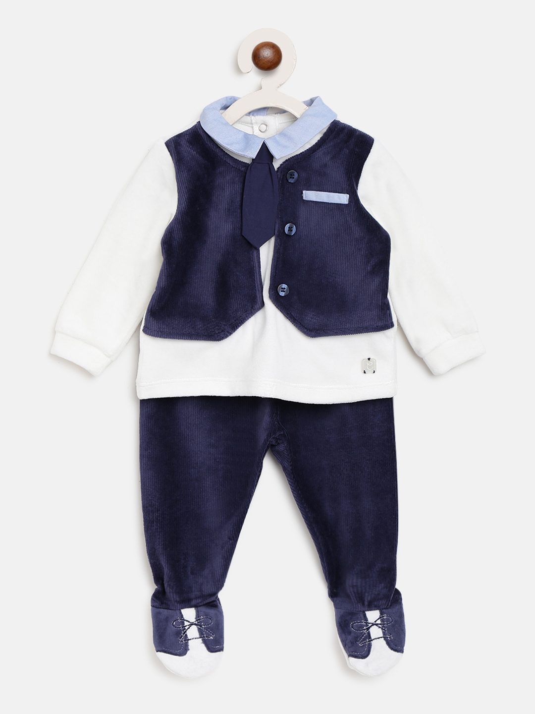 Buy Chicco Infant Boys Navy Blue & White Solid Clothing Set - Clothing ...