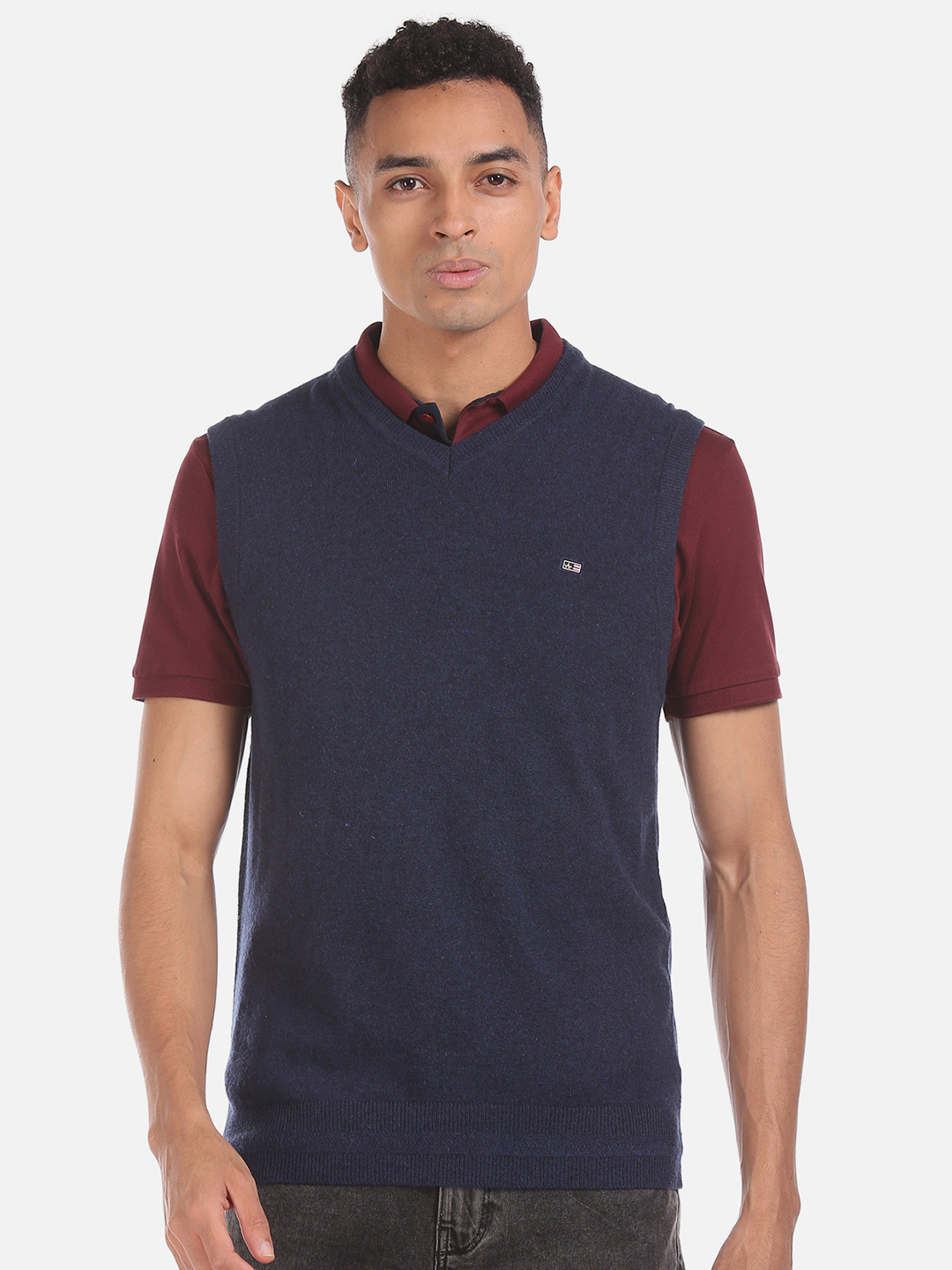 Buy Arrow Sport Men Blue Solid Sweater Vest Sweater Sweaters for Men