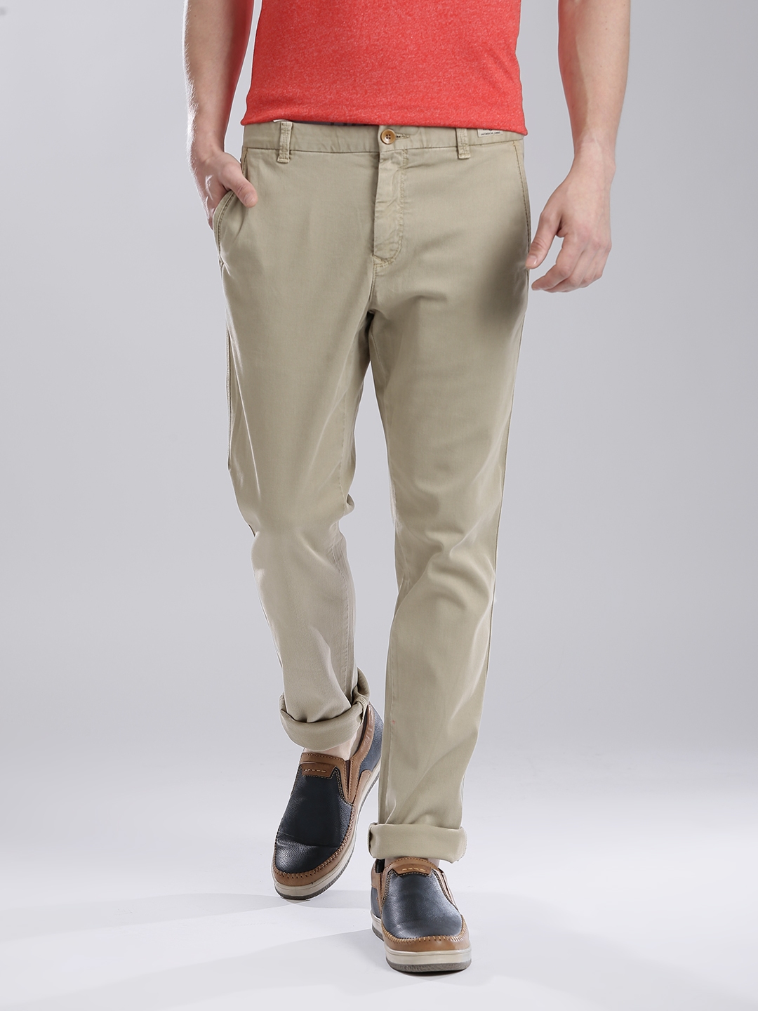 Buy Tommy Hilfiger Beige Denton Fit Chino Trousers - Trousers for Men ...