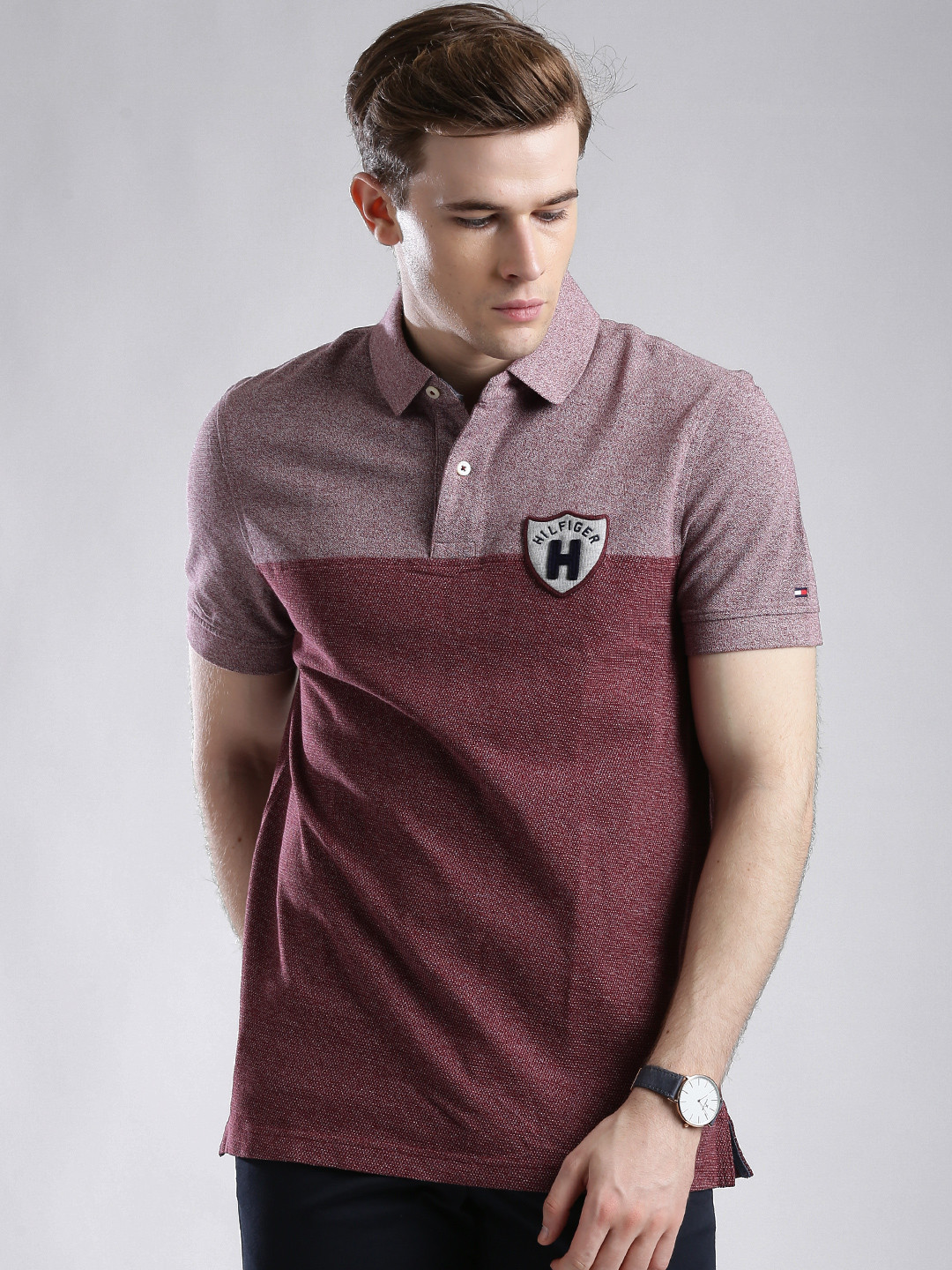 Buy Tommy Hilfiger Burgundy Custom Fit Polo T Shirt - Tshirts for Men 1320239 | Myntra