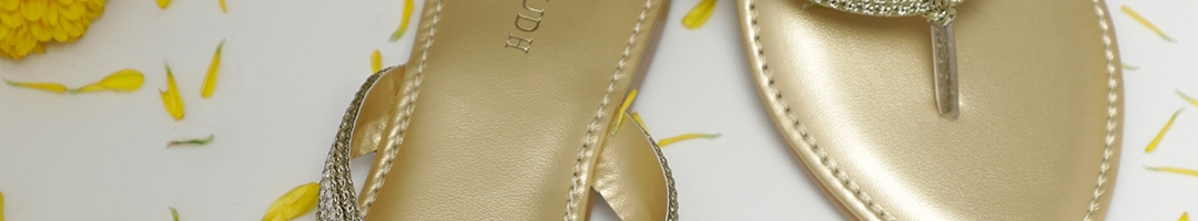 Buy Vishudh Women Gold Toned Woven Design Open Toe Flats - Flats for ...