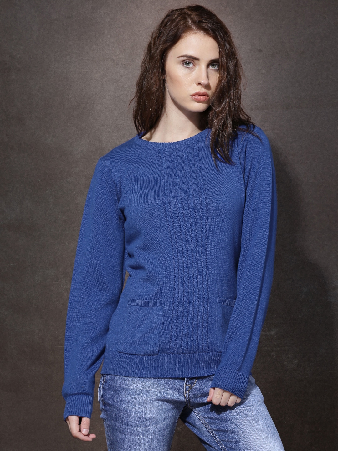 Buy Roadster Women Blue Patterned Sweater Sweaters for Women 1321293