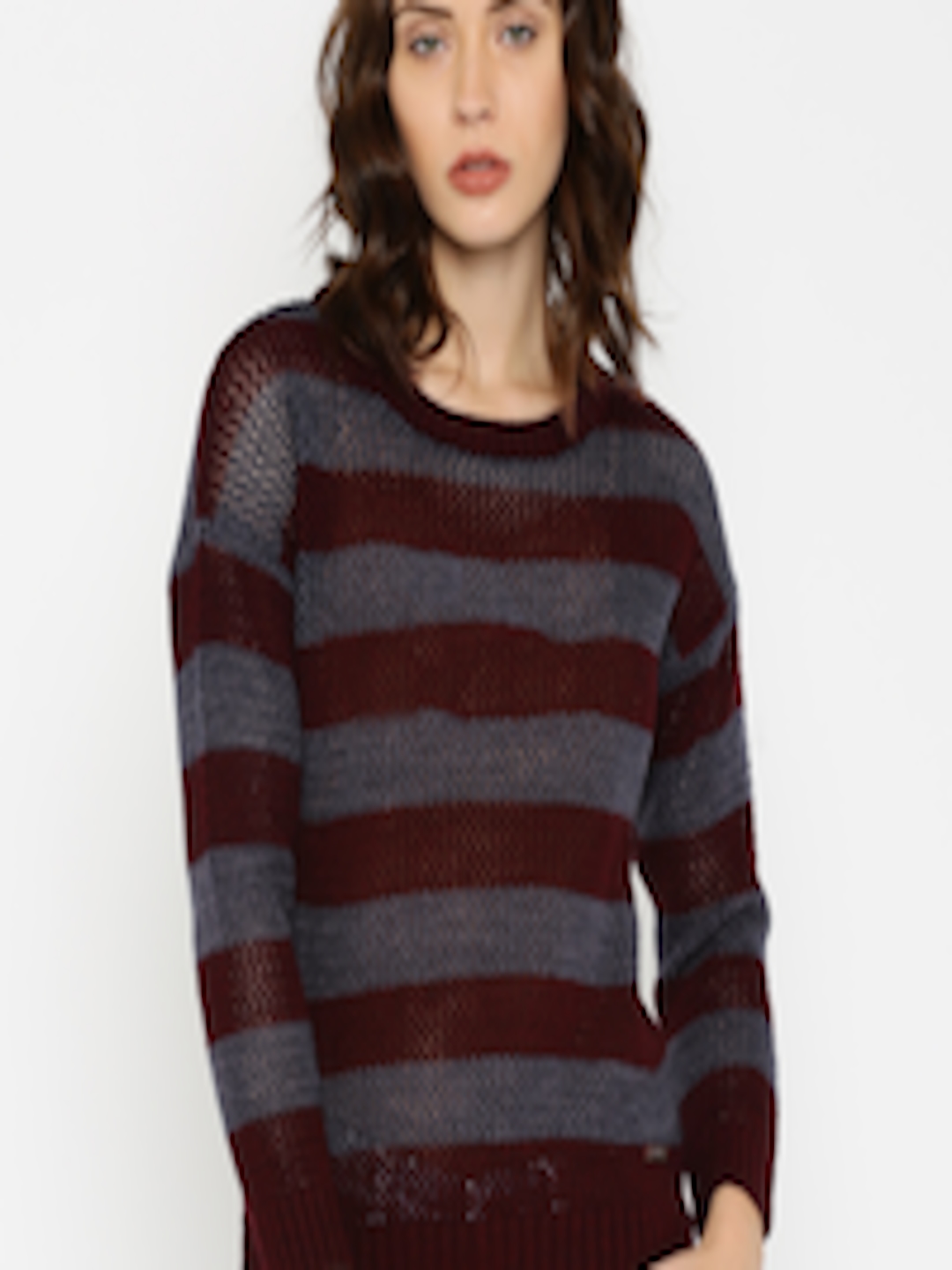 Buy Roadster Women Maroon Self Design Sweater - Sweaters for Women ...