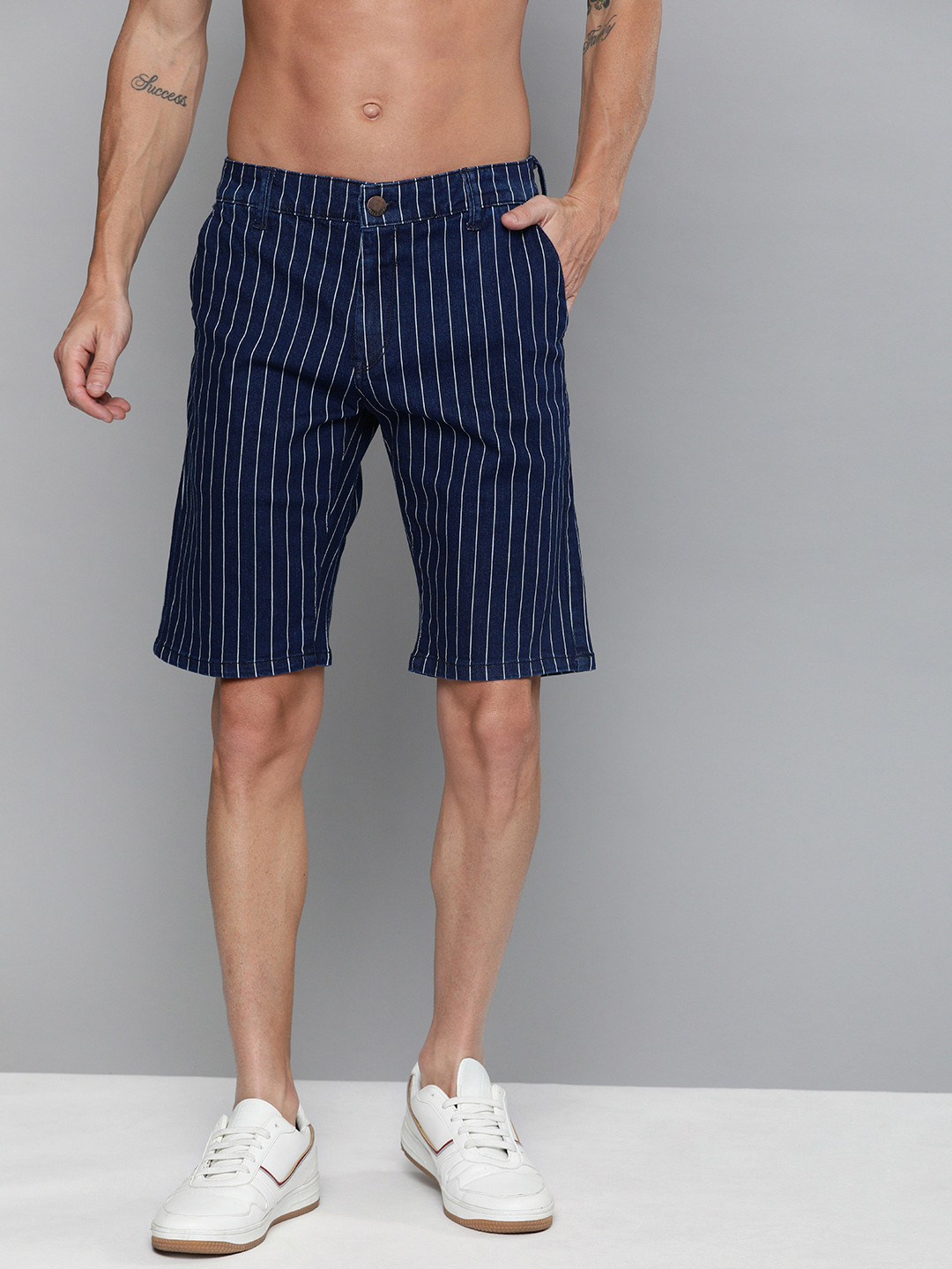 Buy HERE&NOW Men Blue Striped Regular Fit Denim Shorts Shorts for Men