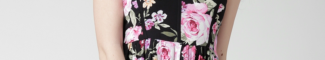 Buy FOREVER 21 Black & Pink Floral Print Fit & Flare Dress - Dresses ...