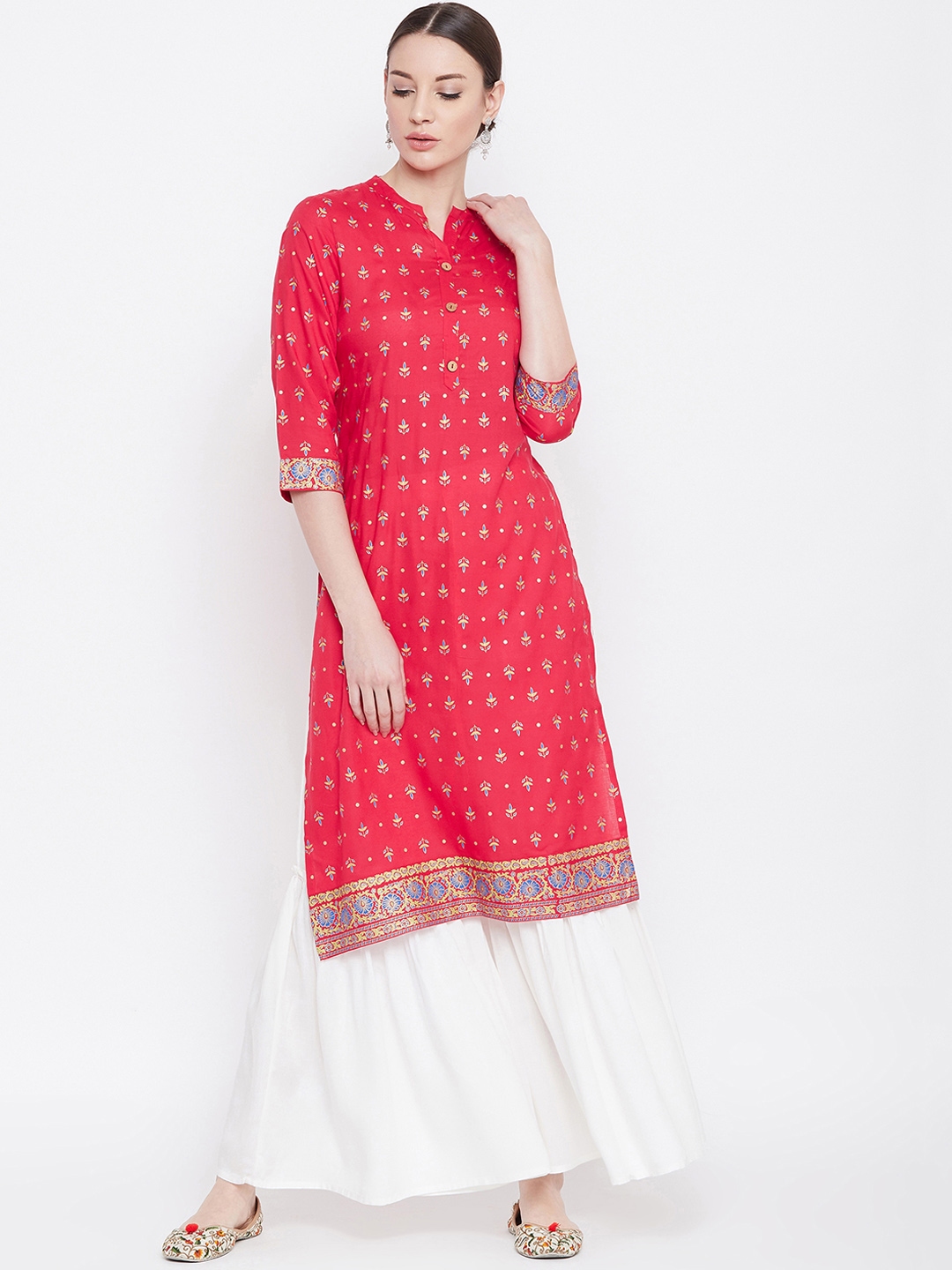 Buy Desi Rang Women Red & White Printed Kurta With Sharara - Kurta Sets ...