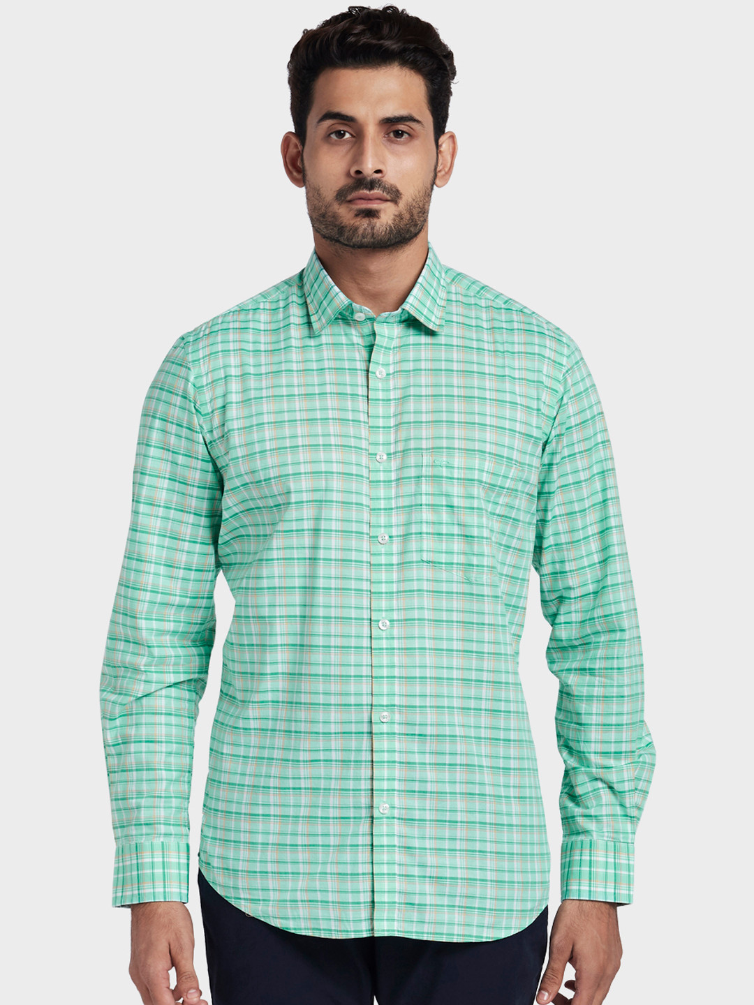 Buy ColorPlus Men Sea Green Tailored Fit Checked Casual Shirt Shirts