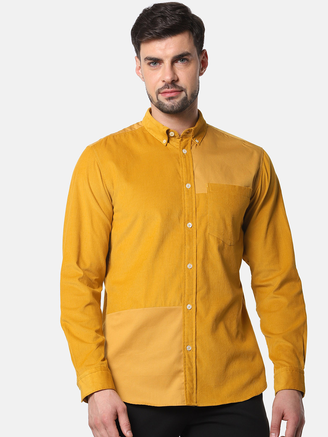 Buy SELECTED Men Mustard Yellow Slim Fit Solid Corduroy Casual Shirt