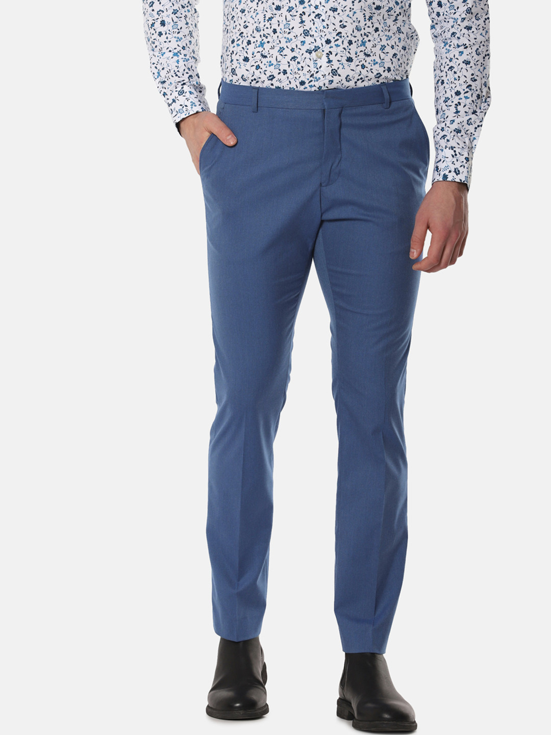 Buy SELECTED Men Blue Regular Fit Solid Formal Trousers Trousers for