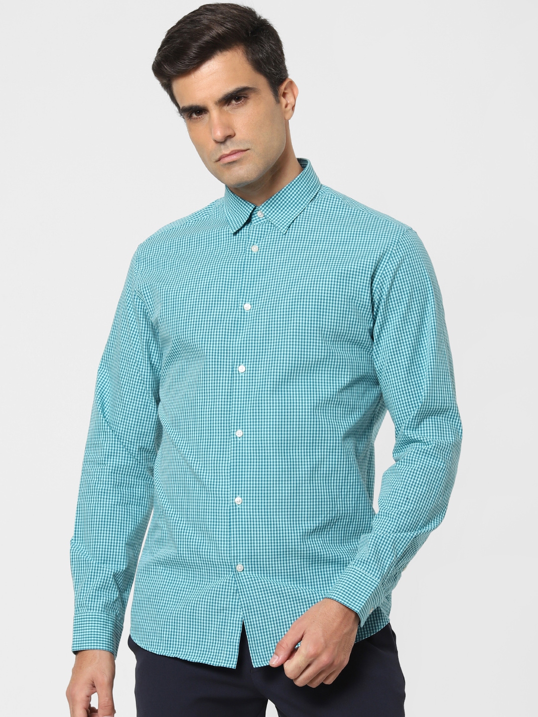 Buy SELECTED Men Turquoise Blue Slim Fit Checked Casual Shirt - Shirts ...