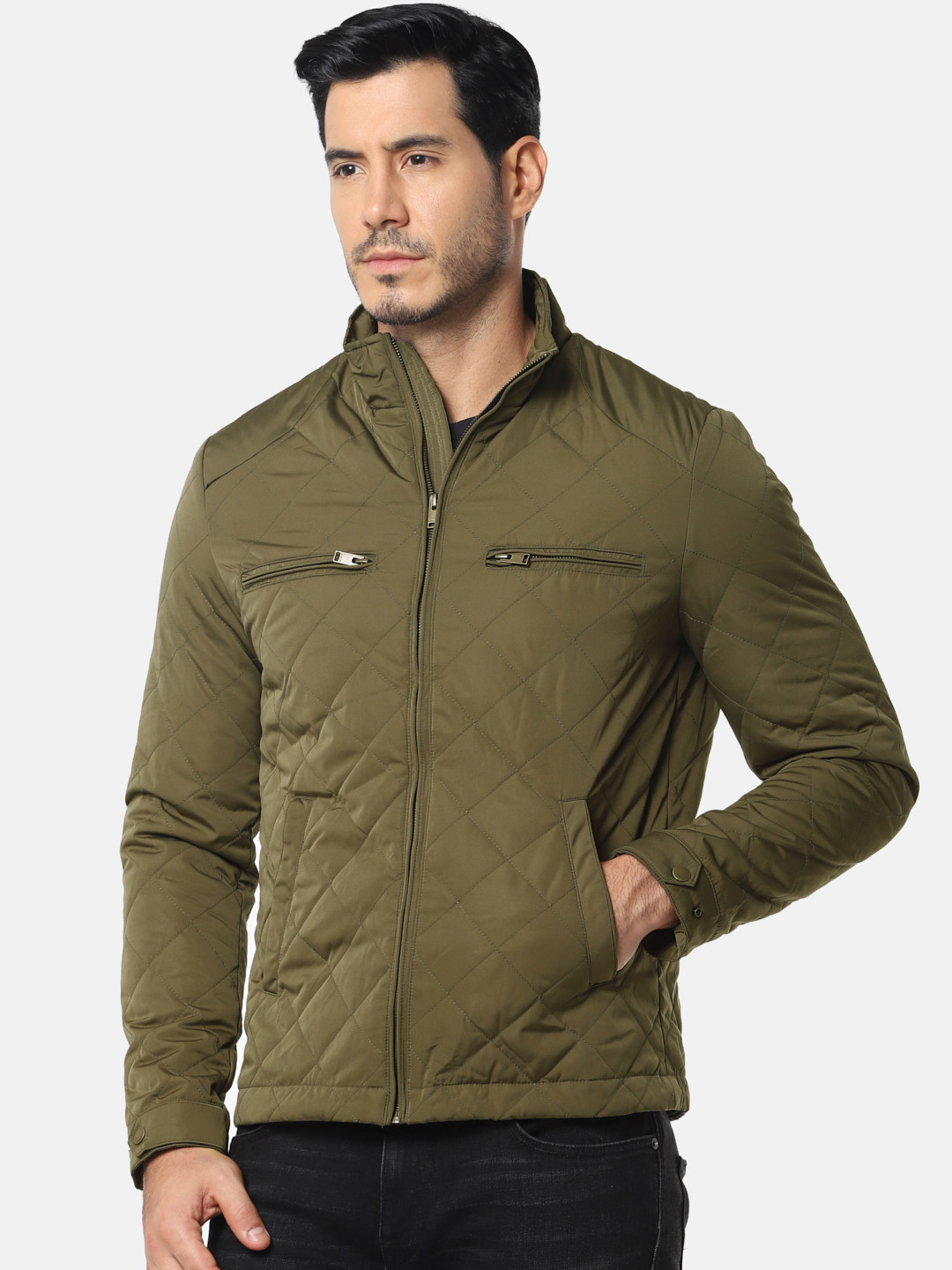 Buy SELECTED Men Olive Green Quilted Jacket Jackets for Men 13234674