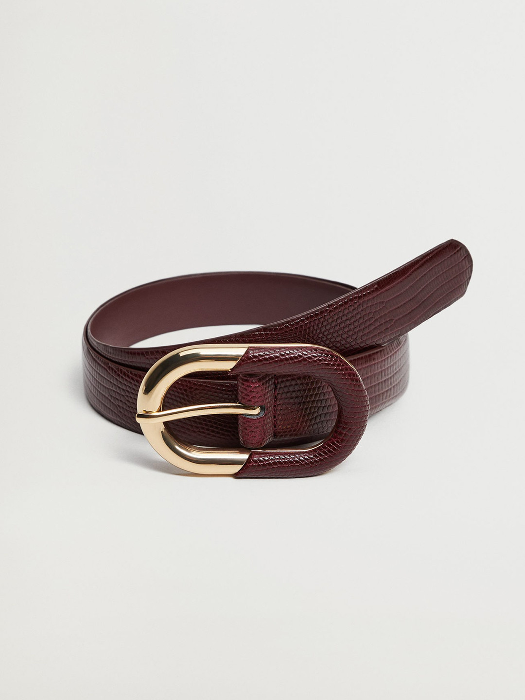Buy MANGO Women Coffee Brown Snakeskin Textured Belt Belts for Women