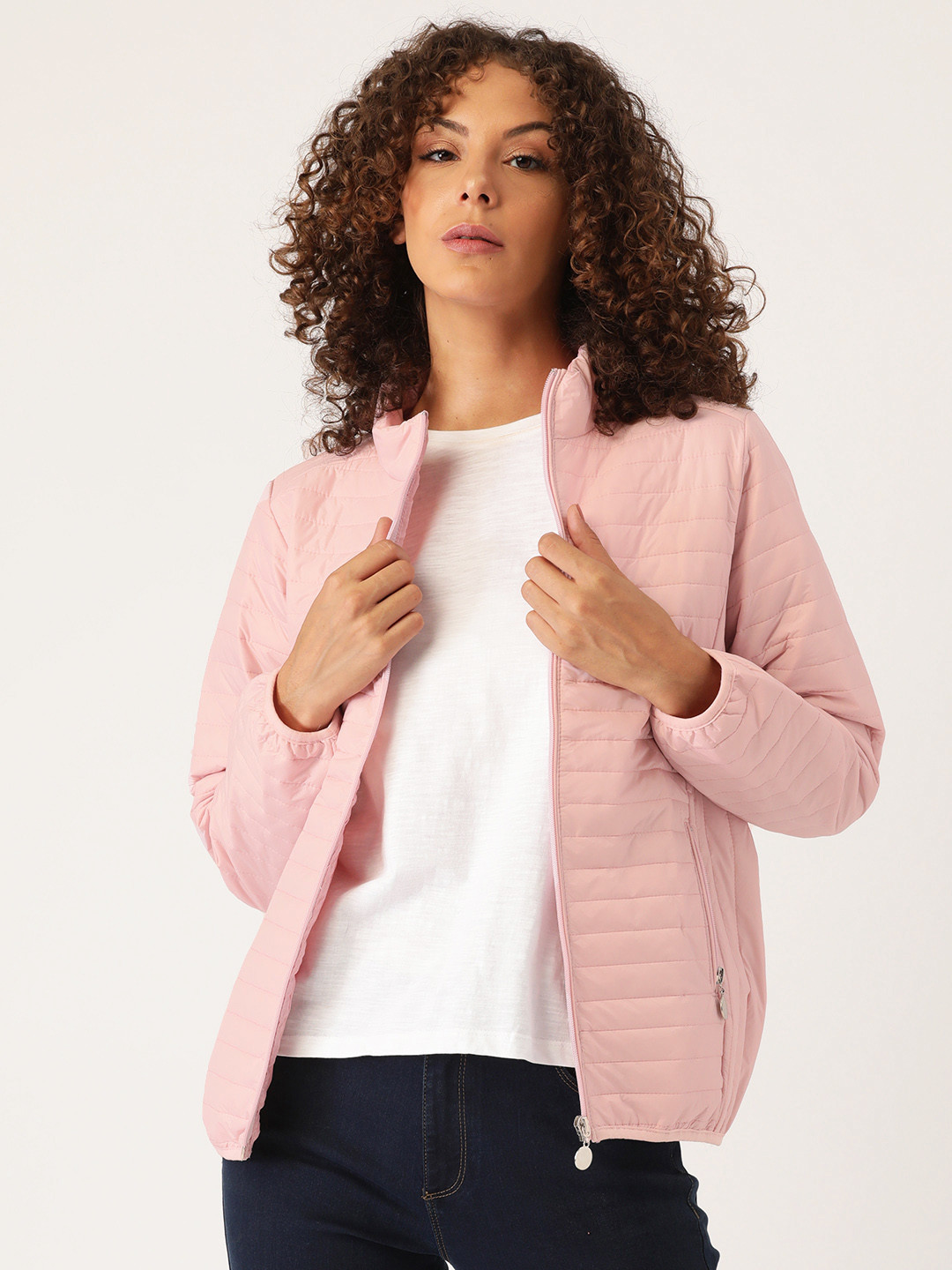 Buy AND Women Pink Solid Padded Jacket Jackets for Women 13243396