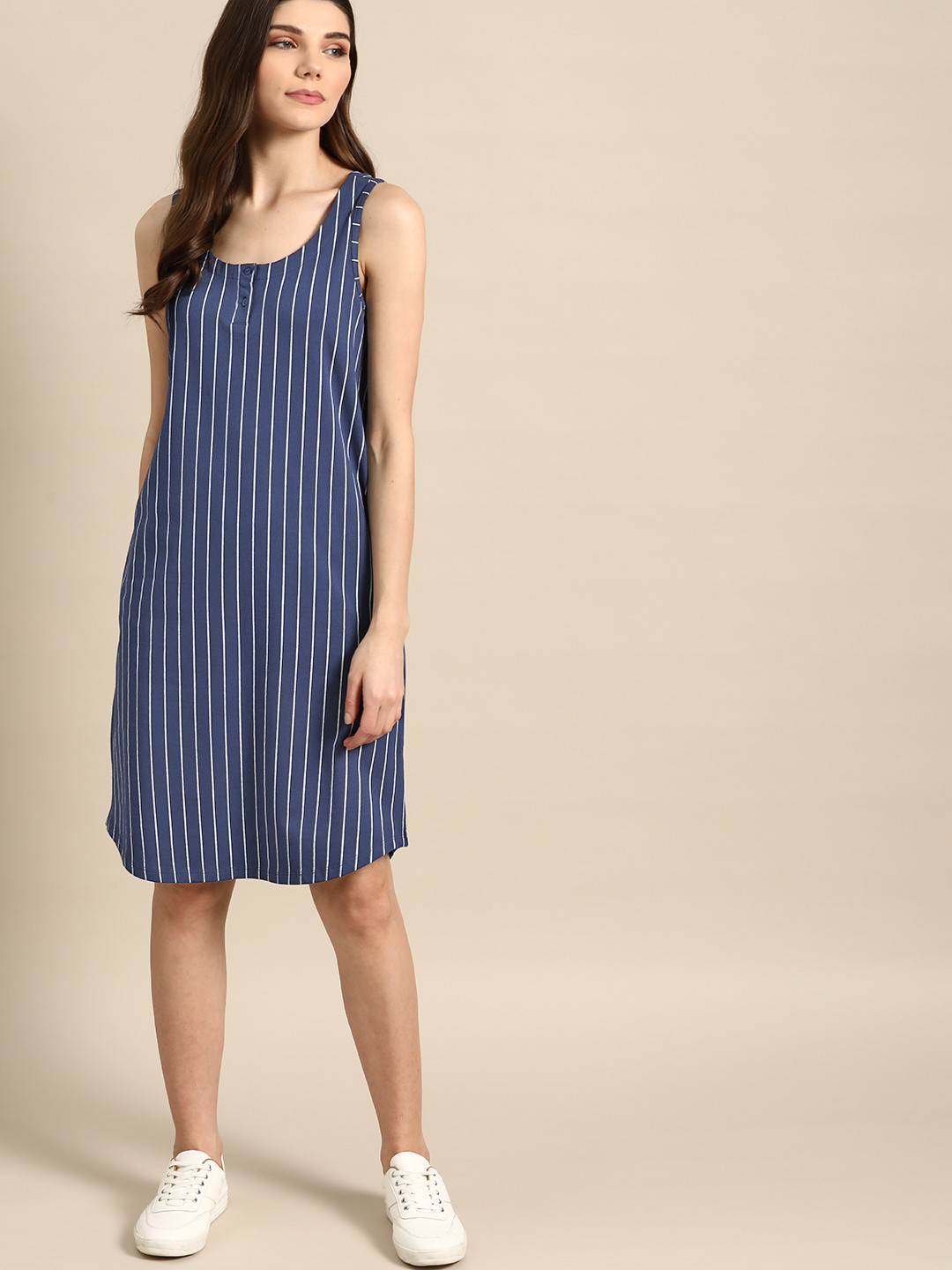 Buy Ether Women Navy Blue & White Striped T Shirt Dress Dresses for Women 13247728 Myntra