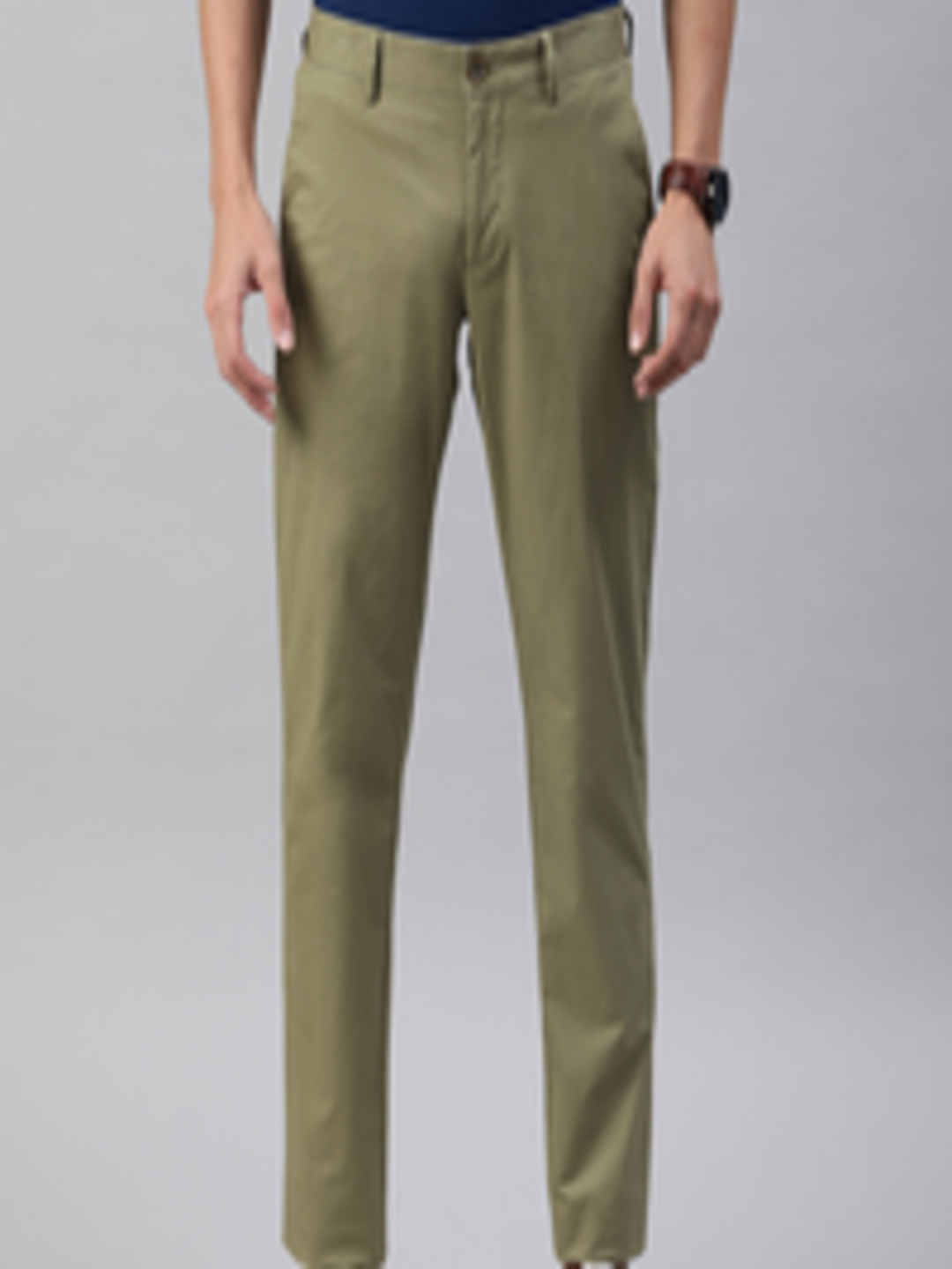 Buy Allen Solly Men Olive Green Slim Fit Solid Chinos - Trousers for ...