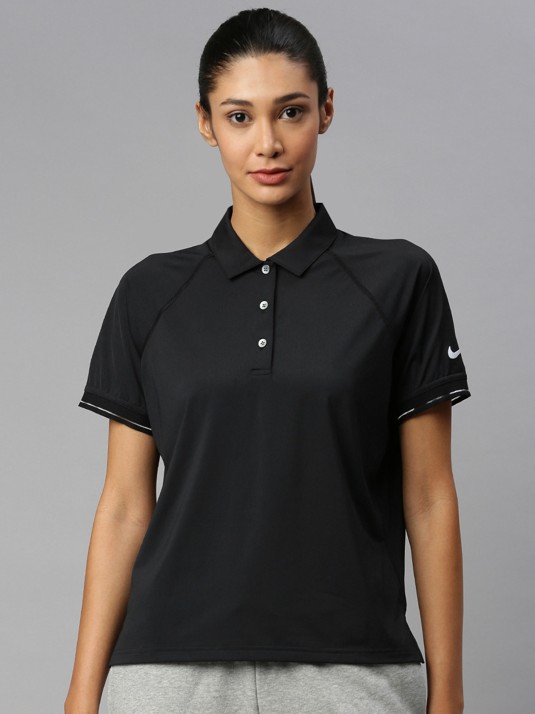 Buy Nike Women Black Solid Polo Collar NKCT ESSENTIAL Tennis T Shirt