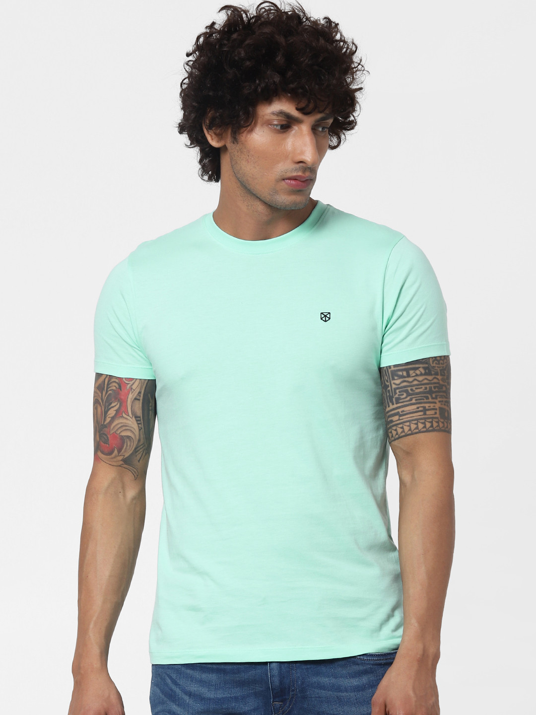 Buy Jack Jones Men Green Solid Slim Fit Round Neck Pure Cotton T Shirt