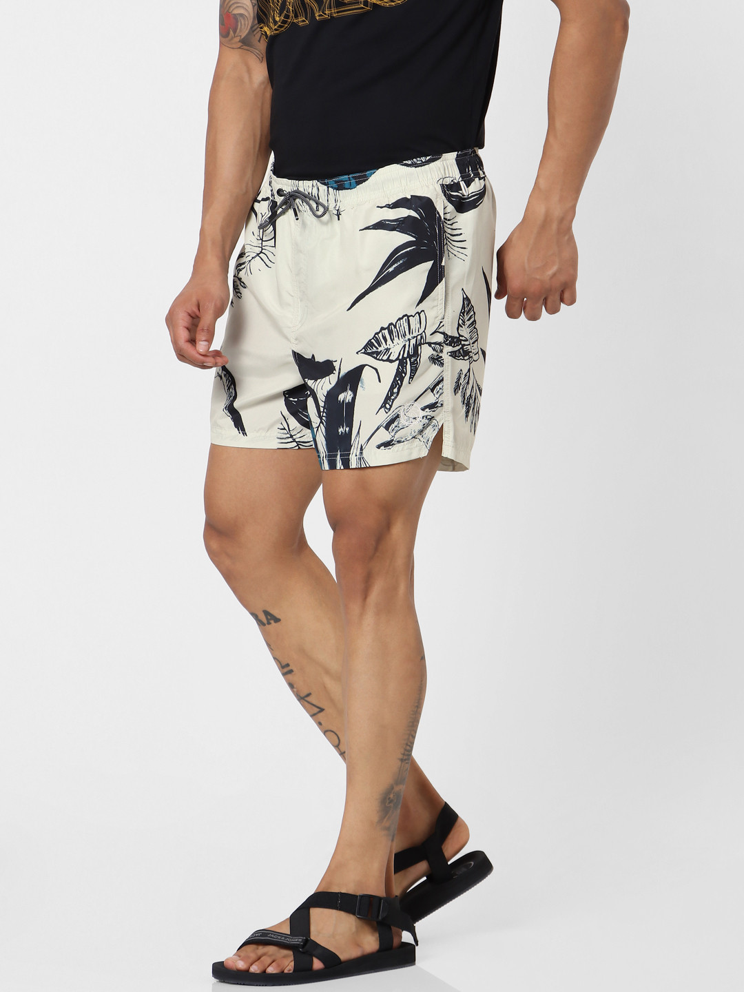 Buy Jack & Jones Men Beige Printed Regular Fit Sustainable Swim Shorts