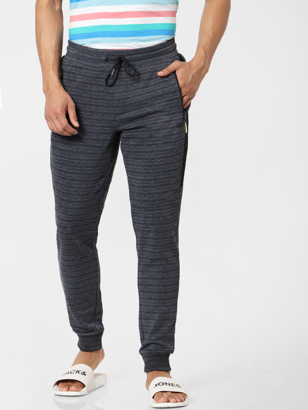 Buy Jack & Jones Men Charcoal Grey Slim Fit Solid Joggers - Track Pants ...