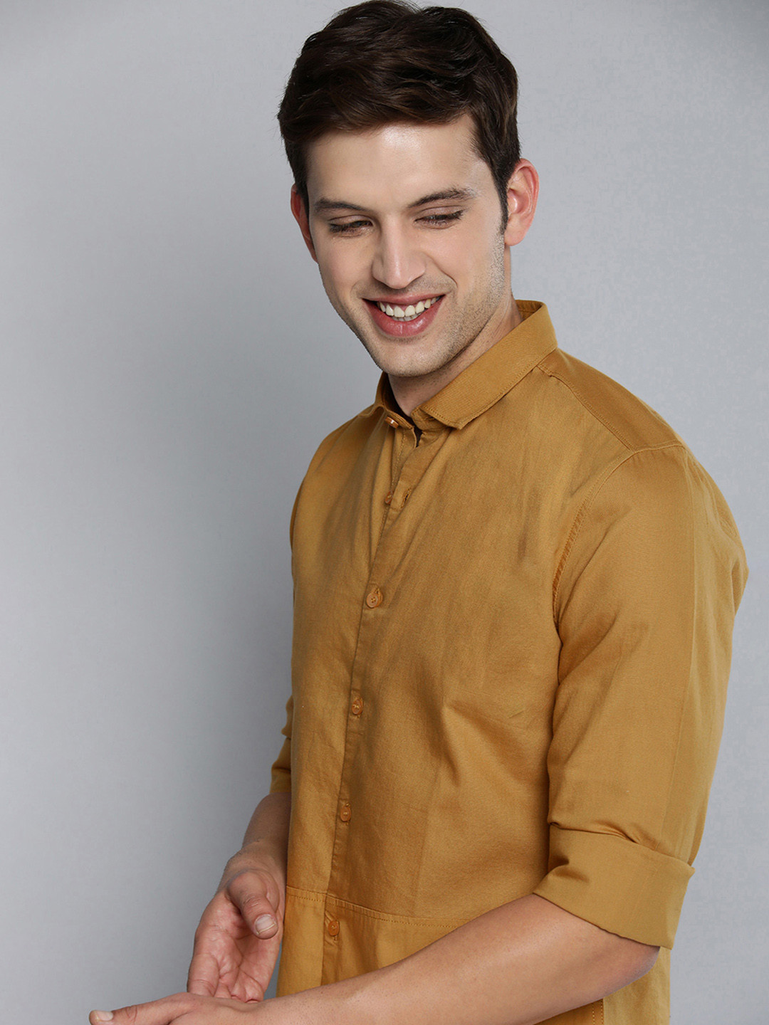 Men'S Cotton Solid Mustard Formal Shirt'S