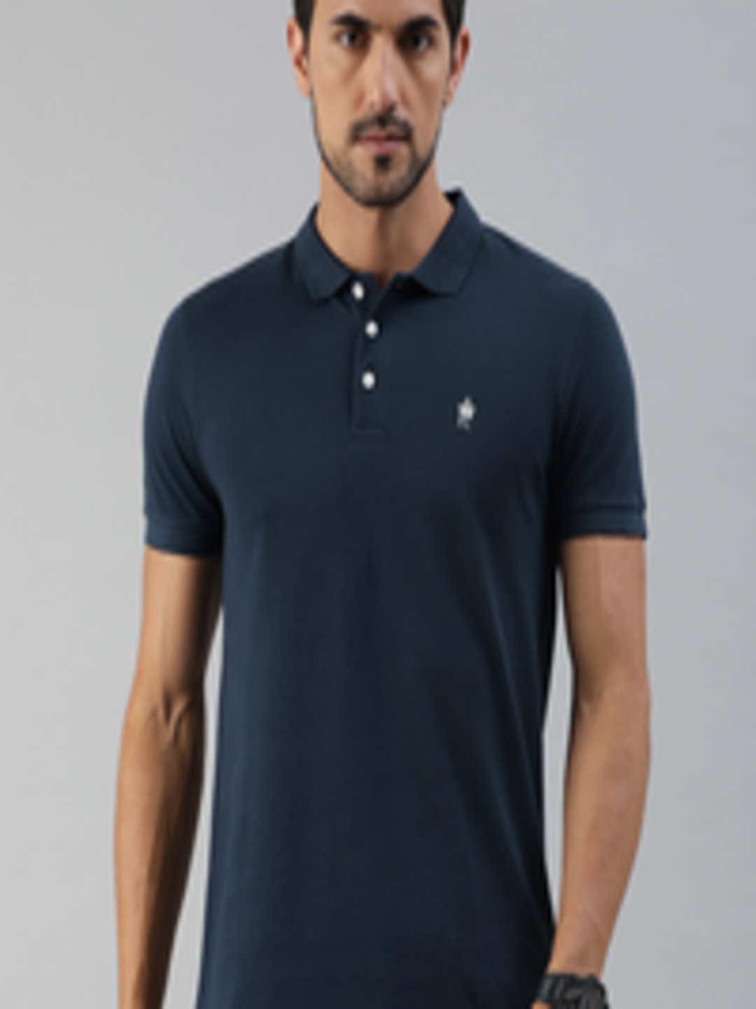 Buy French Connection Men Blue Solid Polo Collar Pure Cotton T Shirt ...