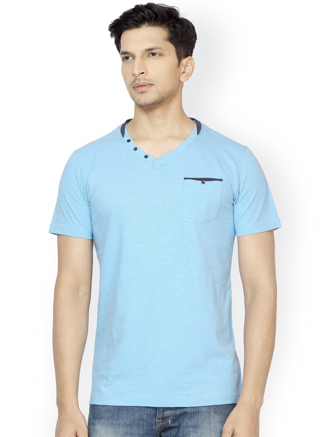 Buy L.A. SEVEN Turquoise Blue Slim Fit T Shirt Tshirts for Men