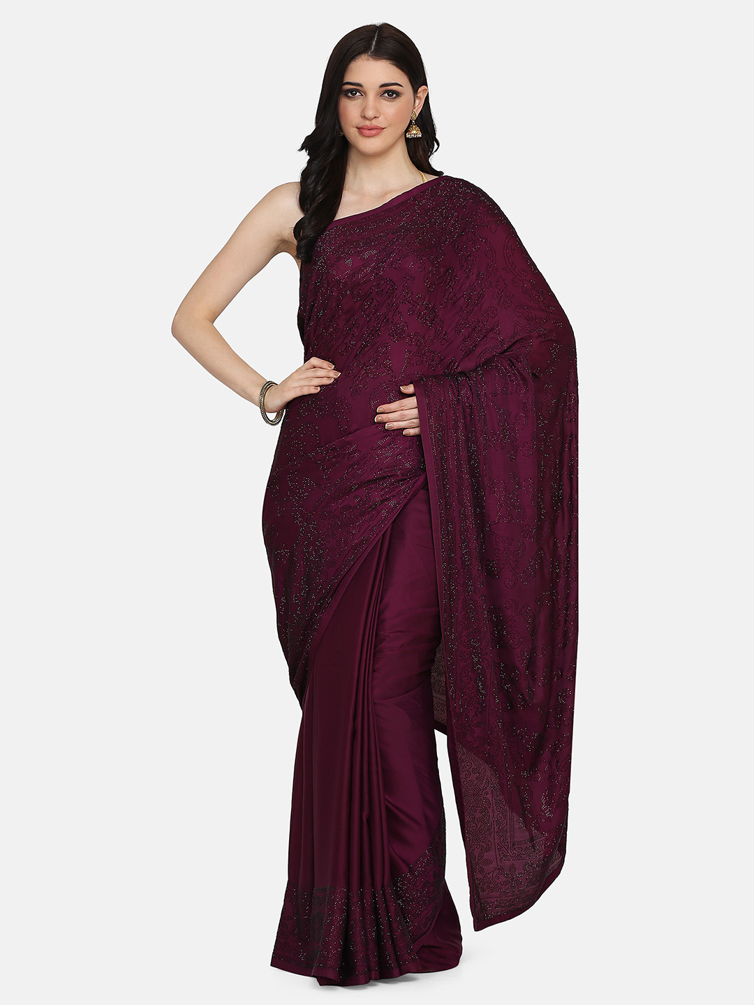 Buy BOMBAY SELECTIONS Purple Solid Saree Sarees for Women 13276642