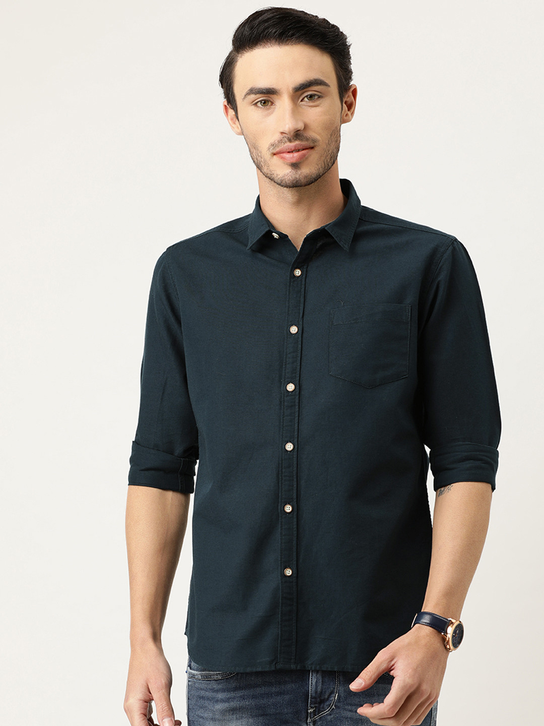Buy Flying Machine Men Navy Blue Slim Fit Solid Casual Shirt - Shirts ...