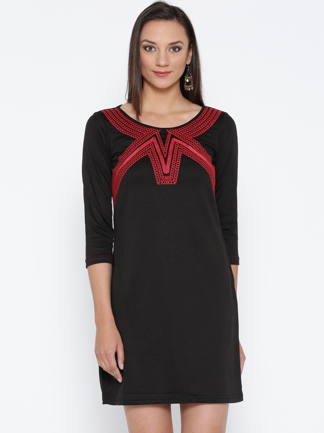 Buy Global Desi Black Embroidered Shift Dress - Dresses for Women ...