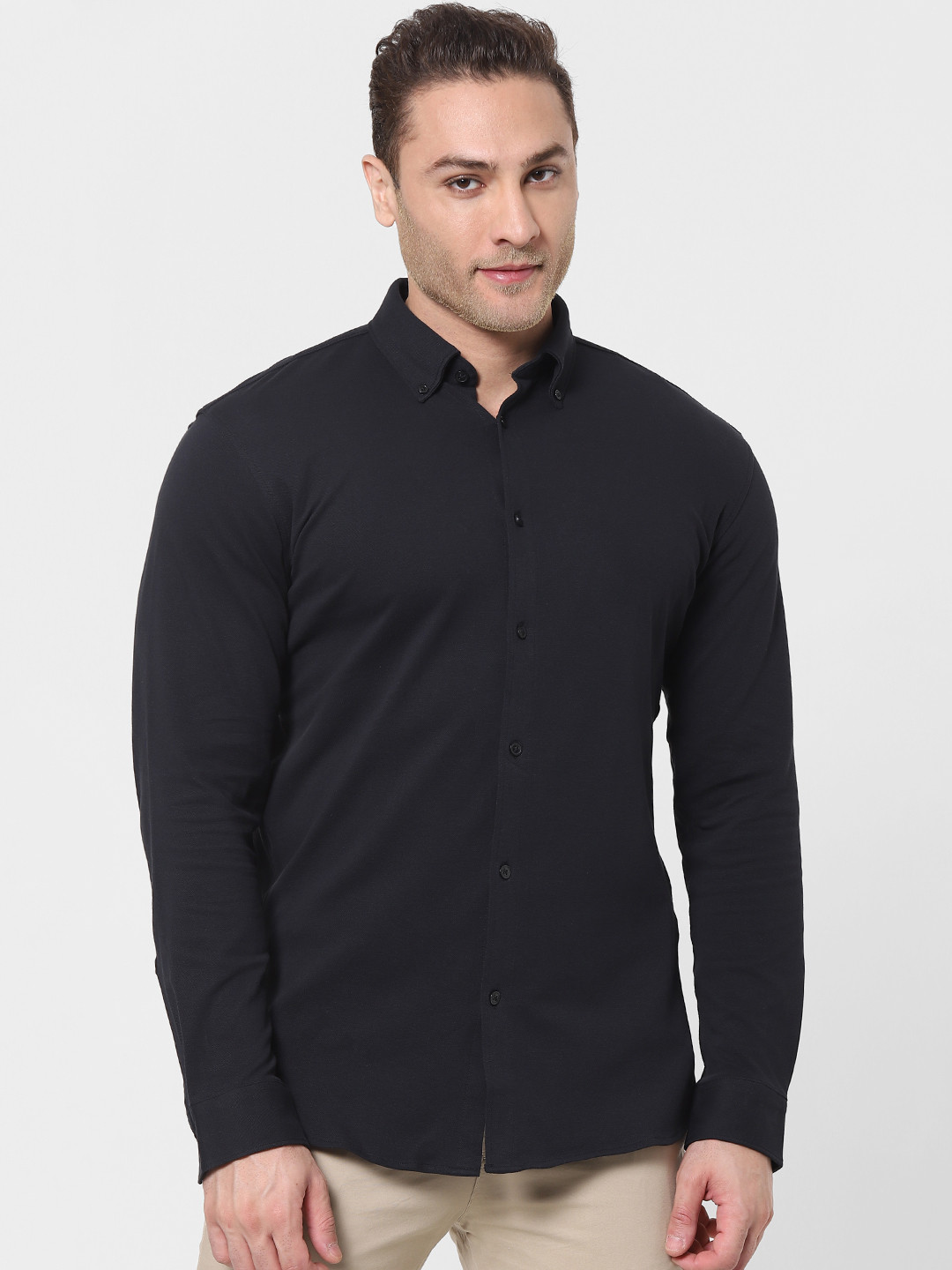 Buy SELECTED Men Black Solid Organic Cotton Slim Fit Casual Shirt