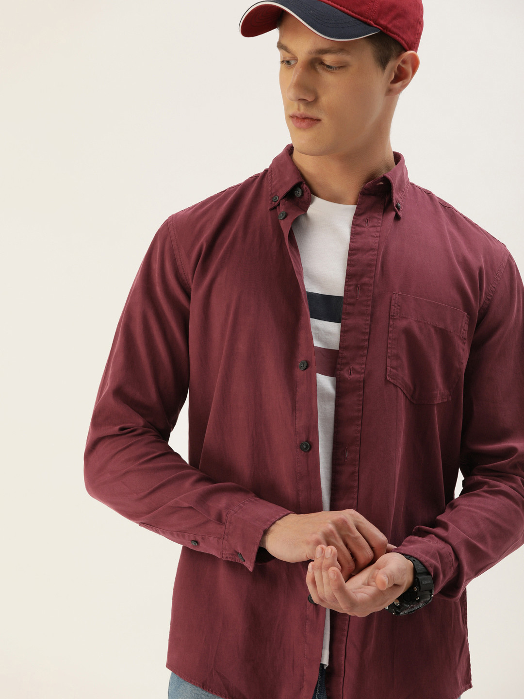 Buy SELECTED Men Burgundy Regular Fit Solid Casual Shirt Shirts for