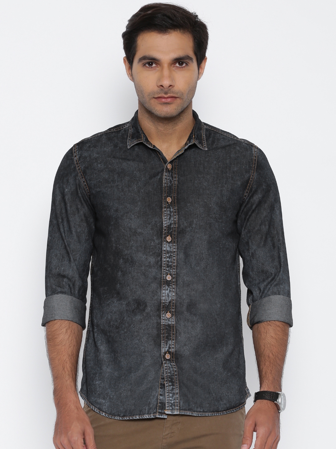 Buy Nature Casuals Charcoal Grey Slim Denim Casual Shirt - Shirts for ...