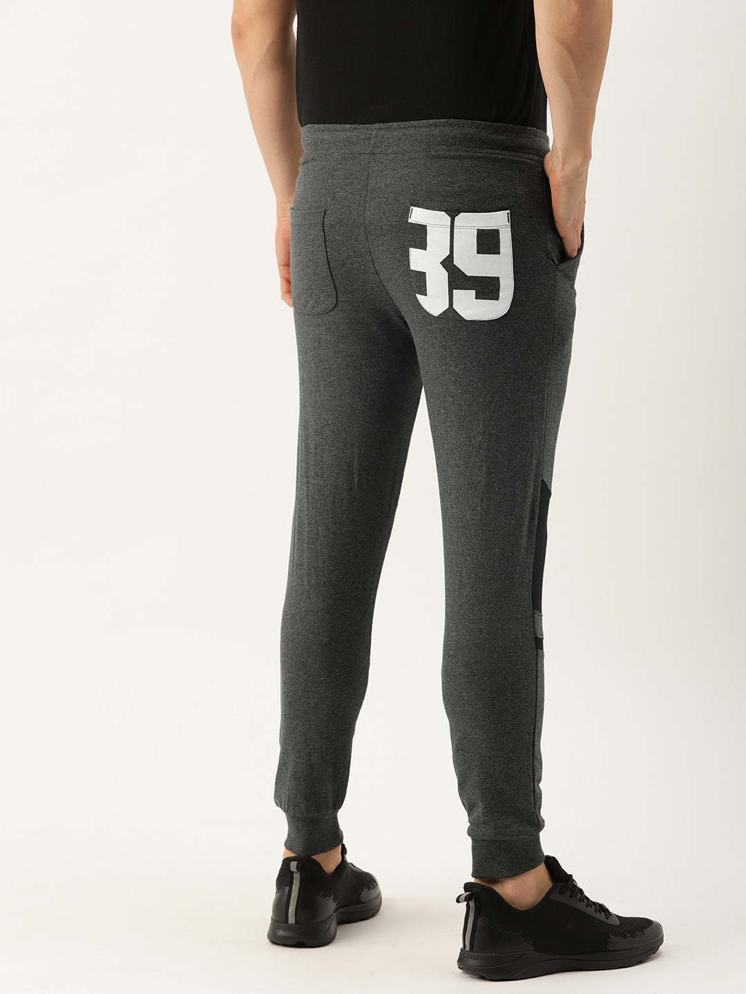 Buy The Indian Garage Co Men Grey Melange Solid Straight Fit Joggers With Printed Detailing