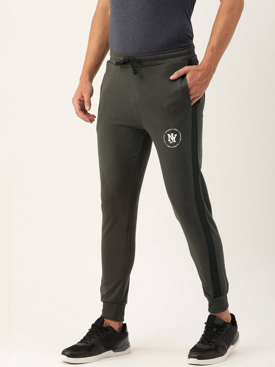 Buy The Indian Garage Co Men's Grey Solid Track Pants With Side Stripes