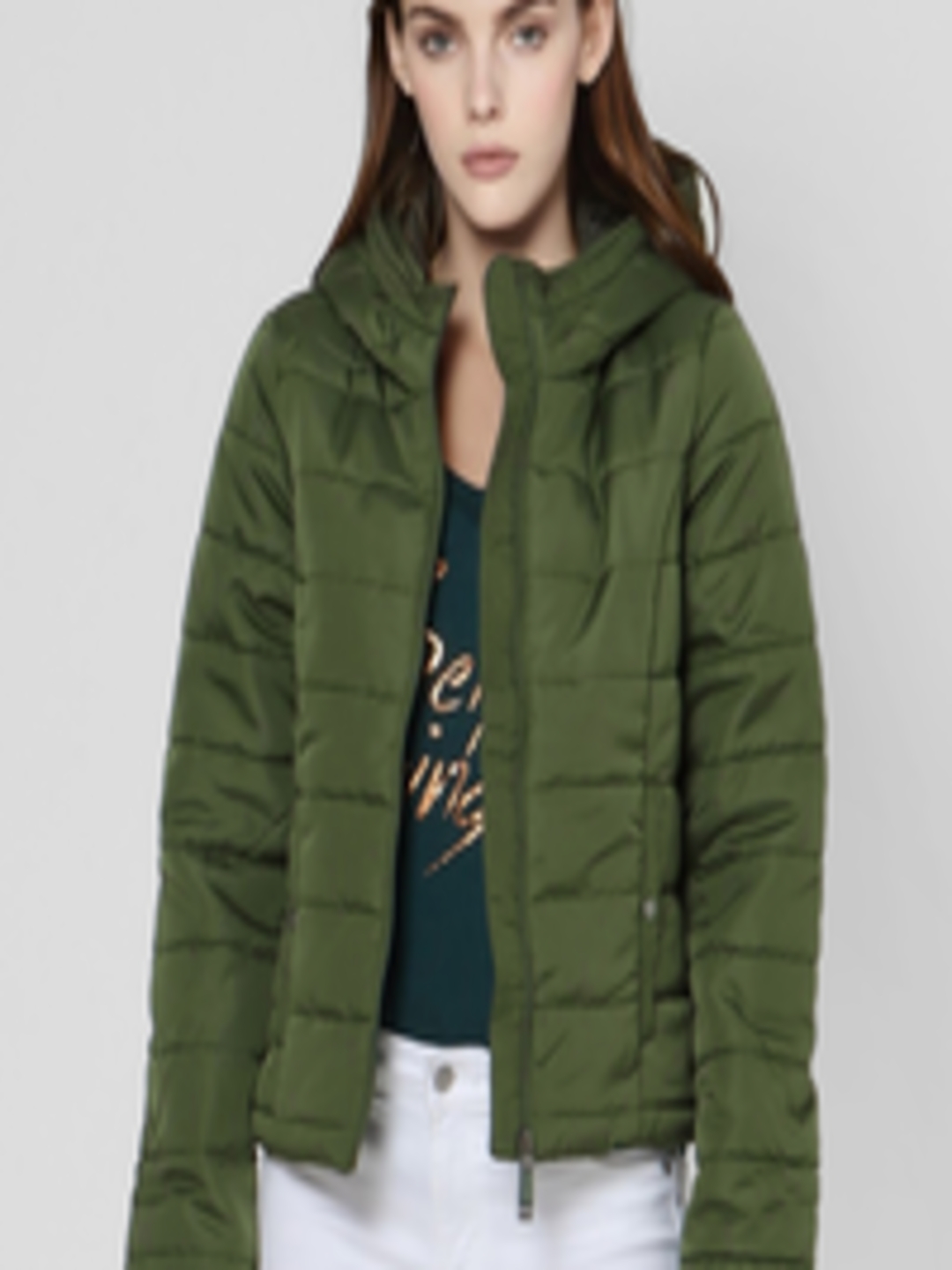 Buy Vero Moda Women Green Solid Hooded Puffer Jacket - Jackets for ...