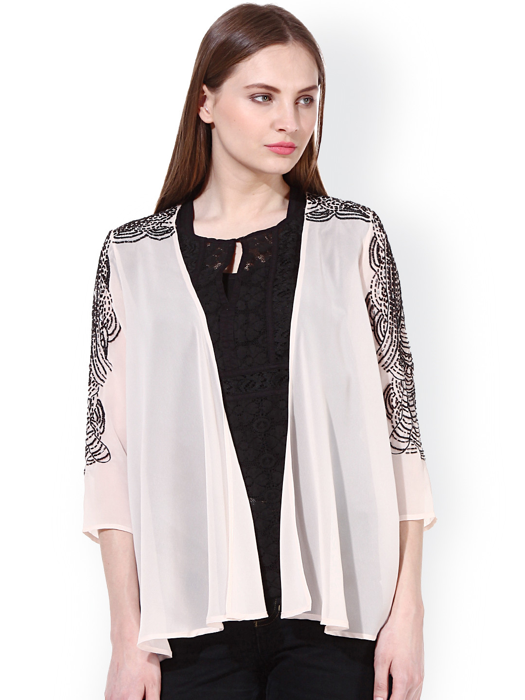 Buy Oxolloxo Peach Coloured Embellished Shrug Shrug for Women 1329264