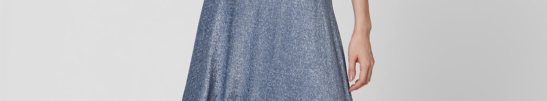 Buy Vero Moda Women Blue & Silver Solid A Line Dress With Asymmetric ...