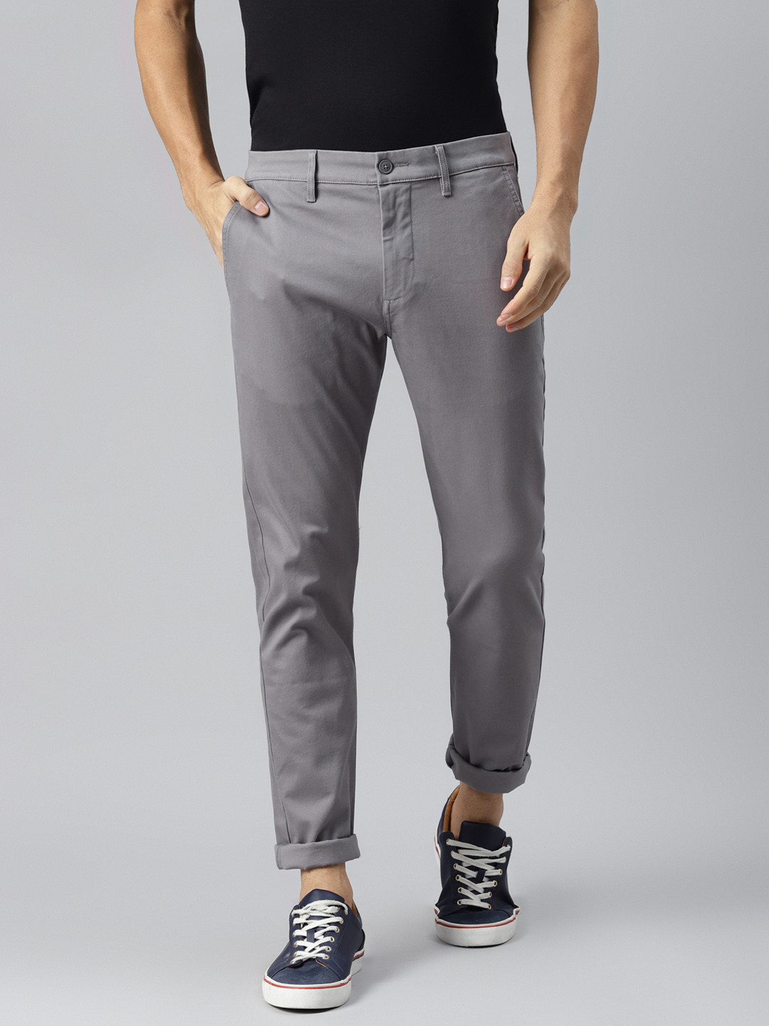 Buy Levis Men Grey Tapered Fit Chinos Trousers - Trousers for Men ...
