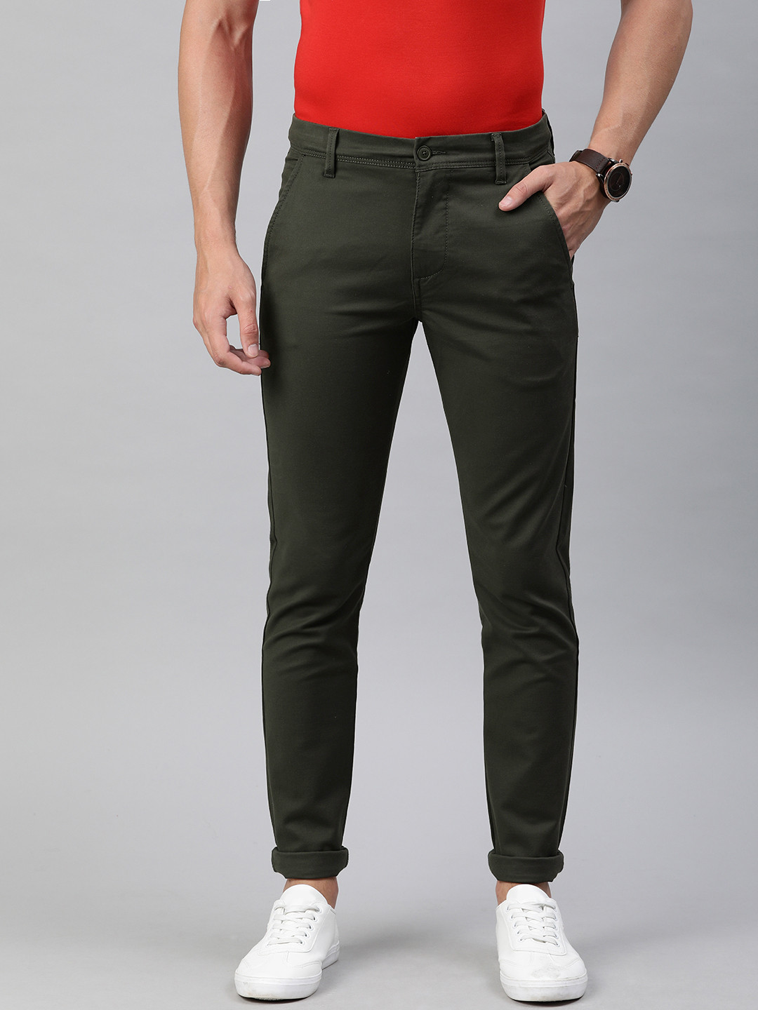 Buy Levis Men Olive Green Tapered Fit Solid Chinos - Trousers for Men ...