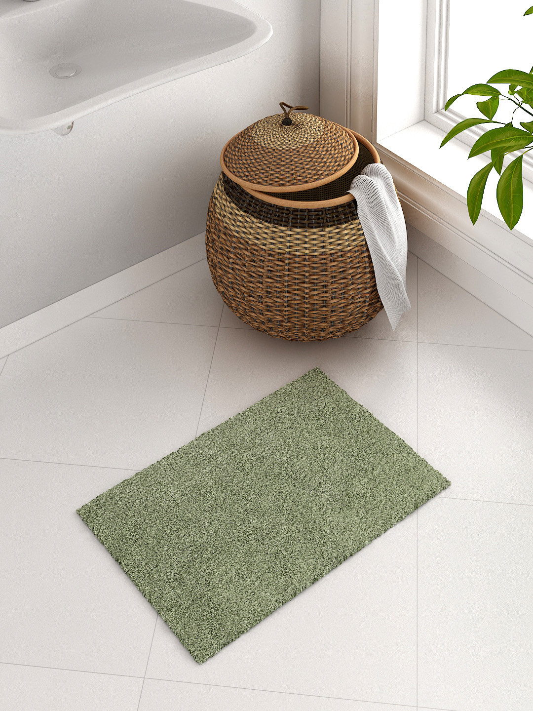 Buy SPACES Exotica Grand Olive Green Drylon Rectangular Bath Rug Bath