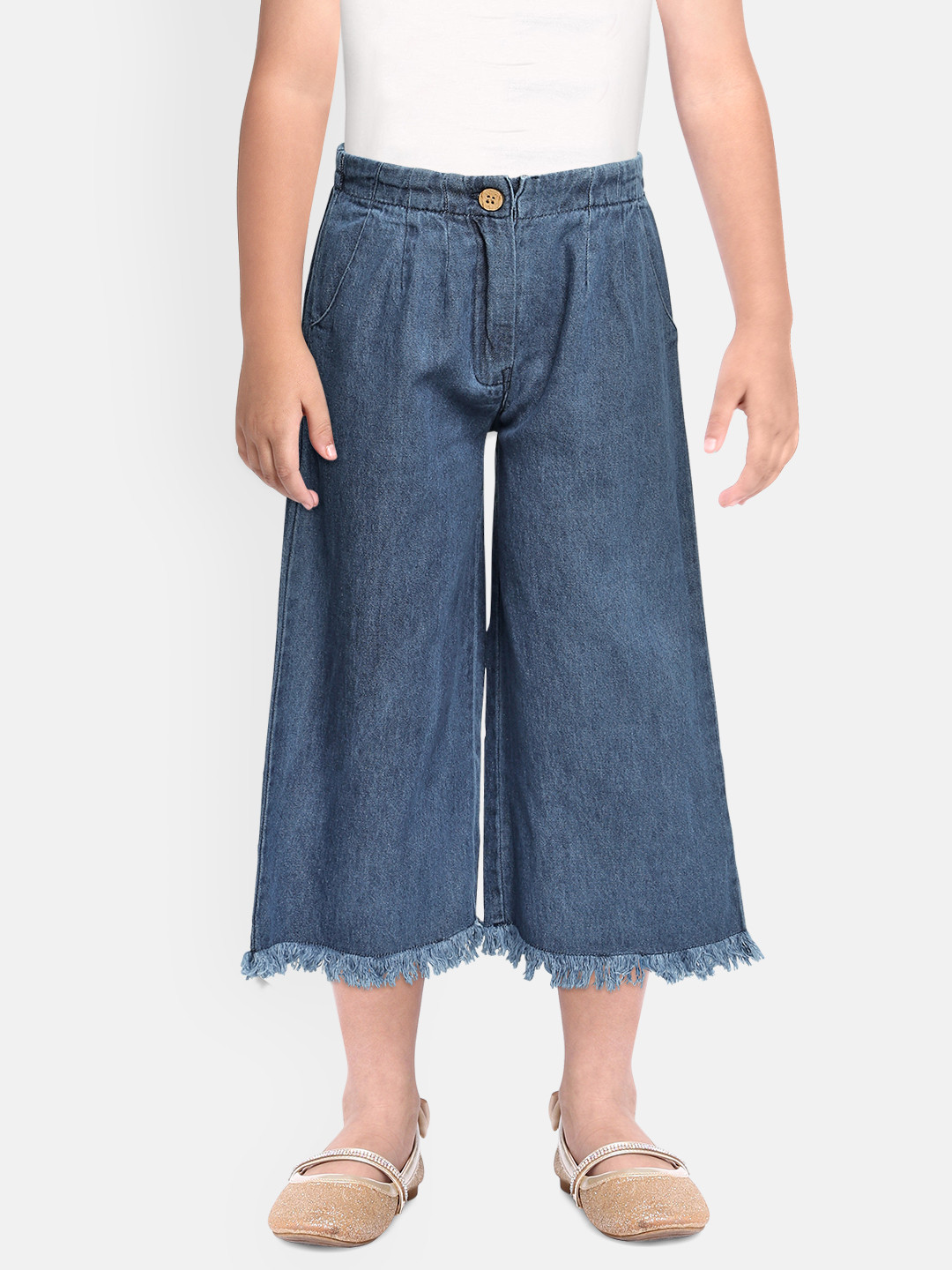 Buy Global Desi Girls Blue Regular Fit Solid Pure Cotton Parallel ...