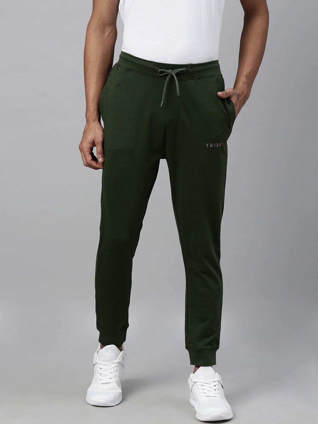 Buy Allen Solly Tribe Men Olive Green Solid Joggers - Track Pants for ...