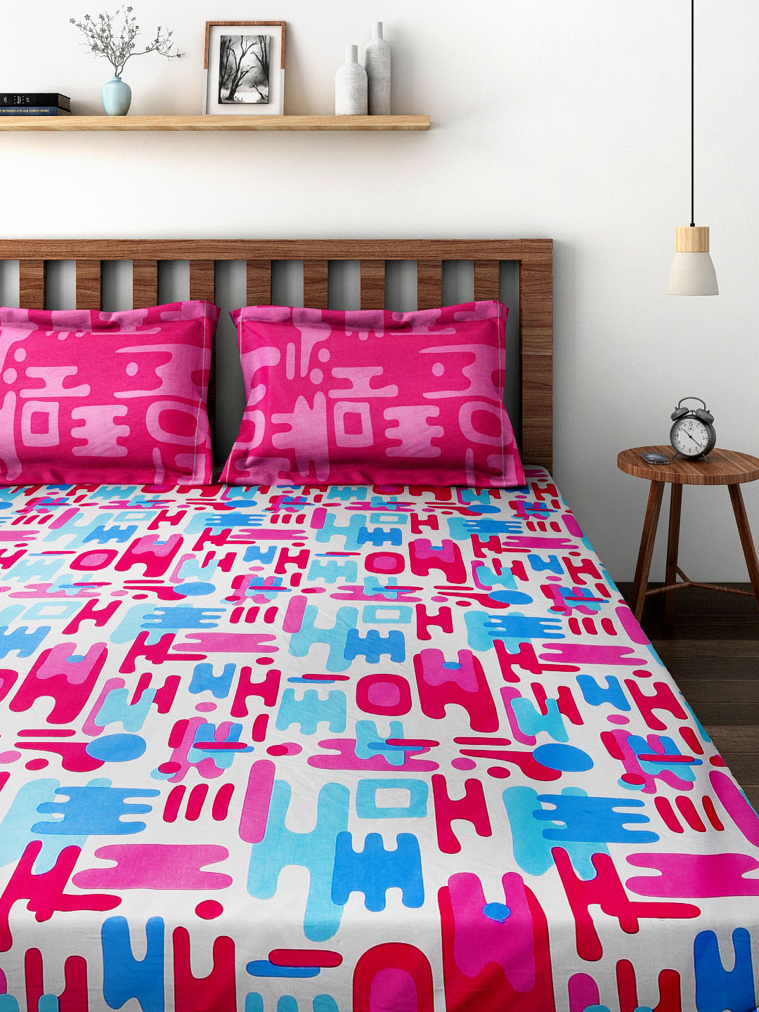 Buy Trident Everyday Pink Cotton Double Bedsheet With 2 Pillow Covers