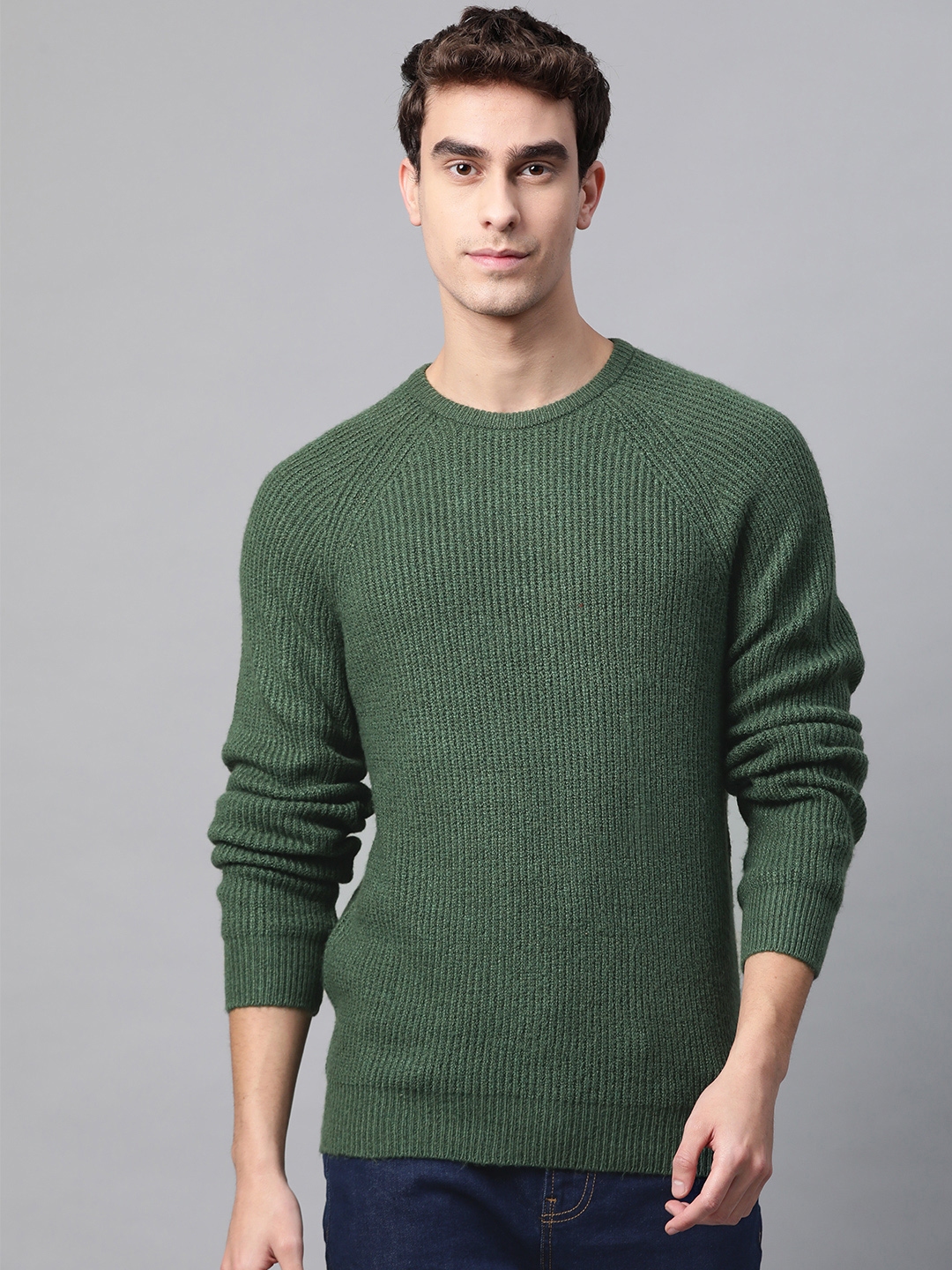 Buy Marks & Spencer Men Olive Green Solid Pullover Sweater - Sweaters ...