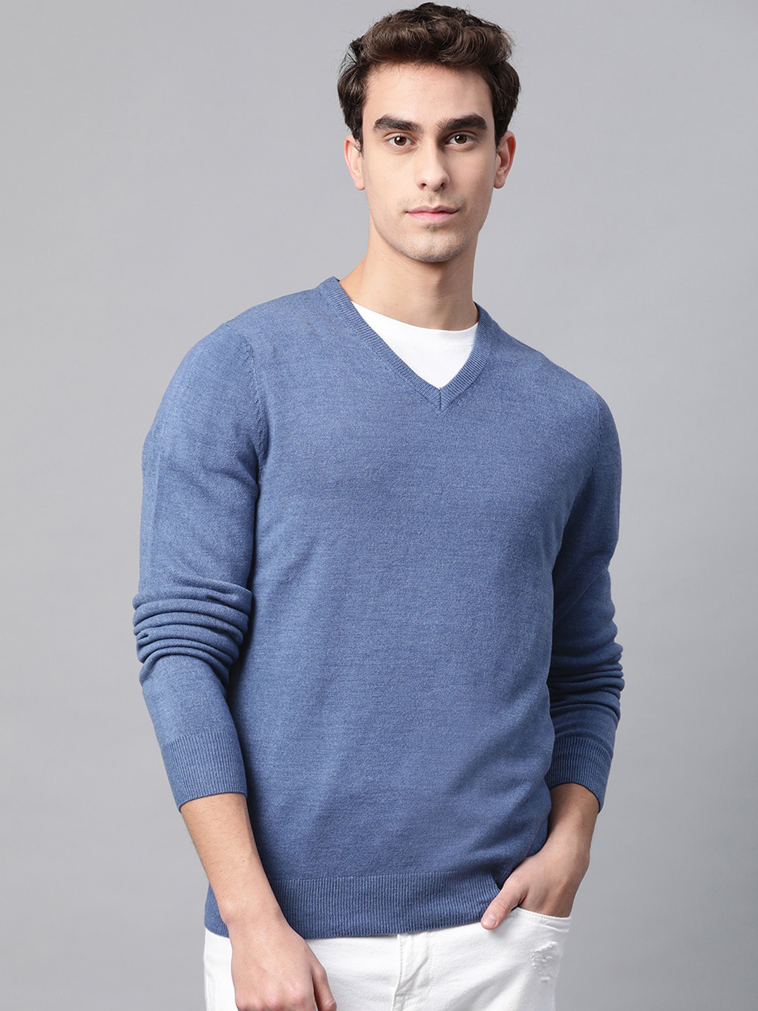 Buy Marks & Spencer Men Blue Solid Pullover Sweaters for Men 13303936