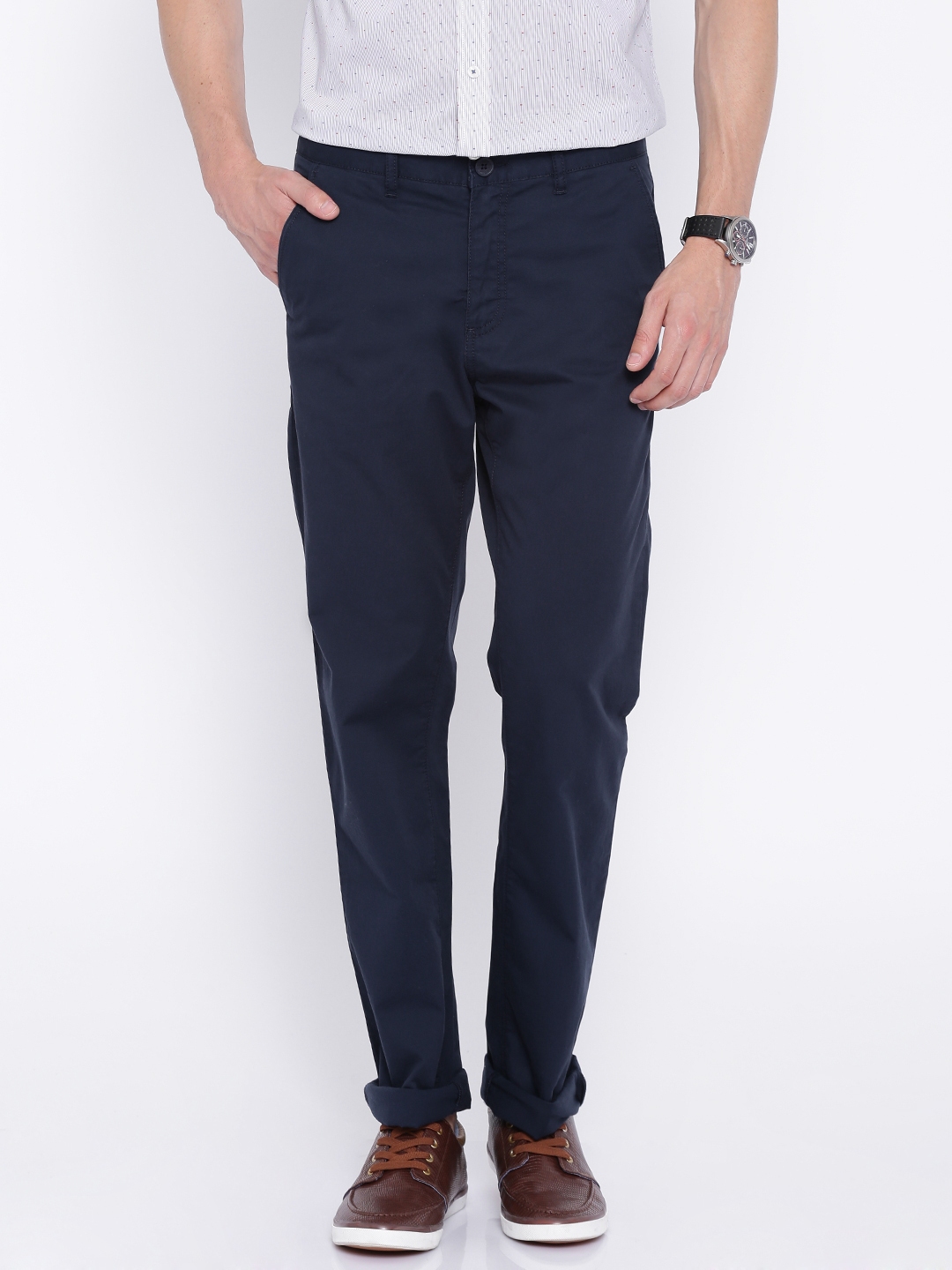 Buy Allen Solly Navy Custom Fit Casual Trousers - Trousers for Men ...